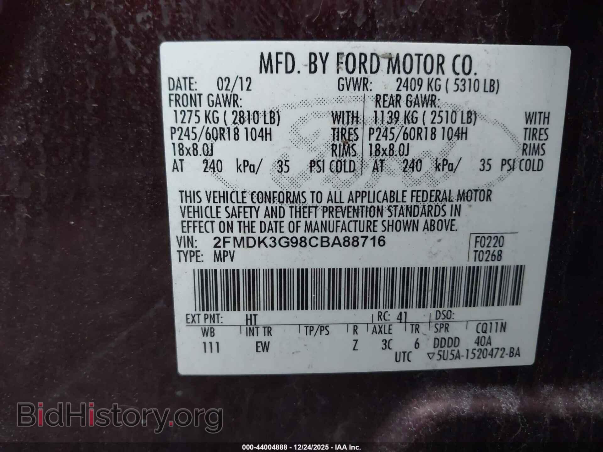 2012 FORD EDGE - VIN: 2FMDK3G98CBA88716 - Photo 9