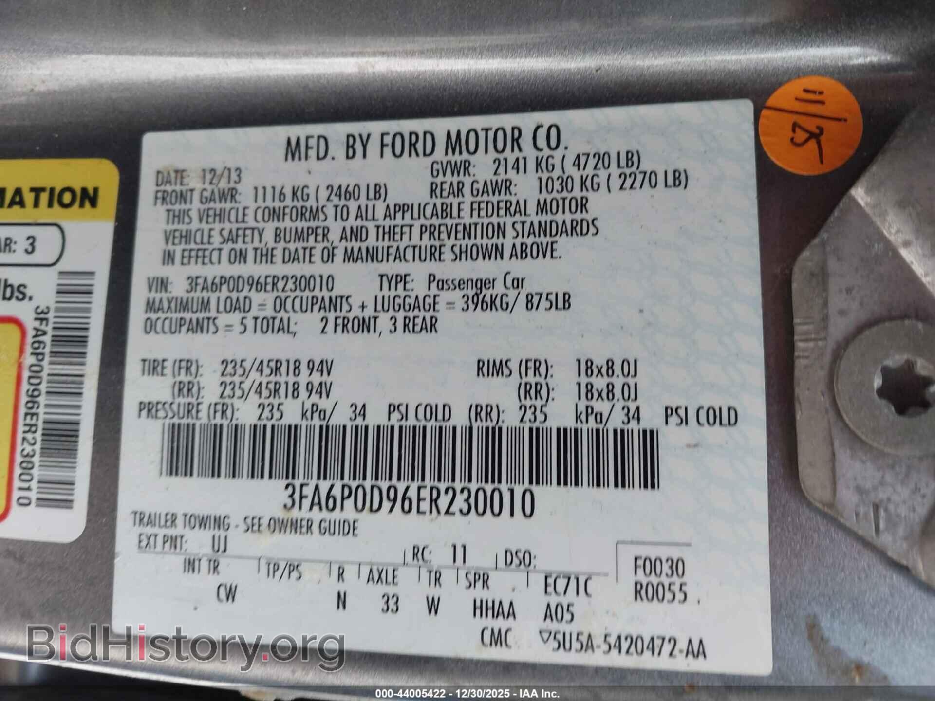 2014 FORD FUSION - VIN: 3FA6P0D96ER230010 - Photo 9