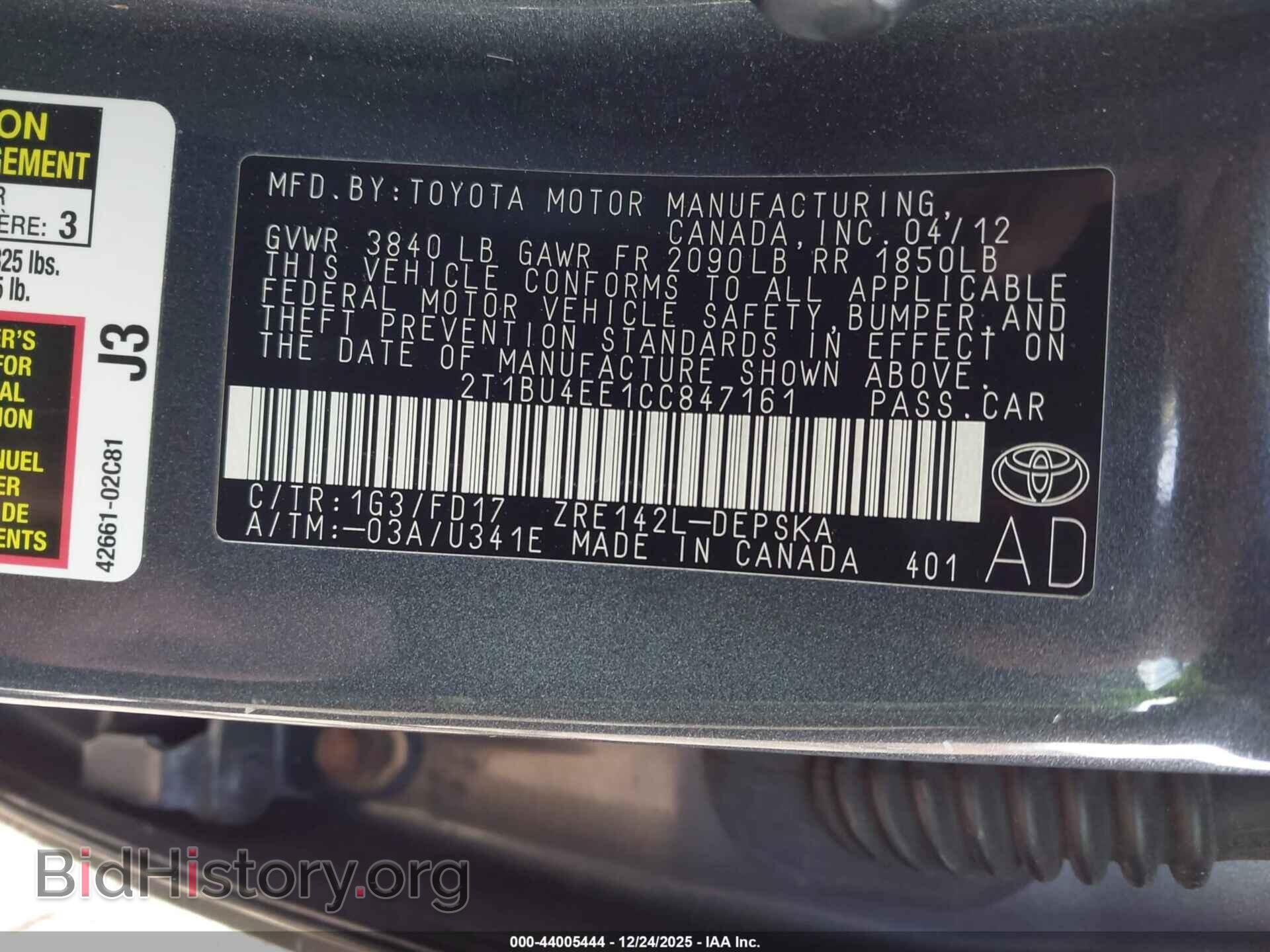 2012 TOYOTA COROLLA - VIN: 2T1BU4EE1CC847161 - Фото 9