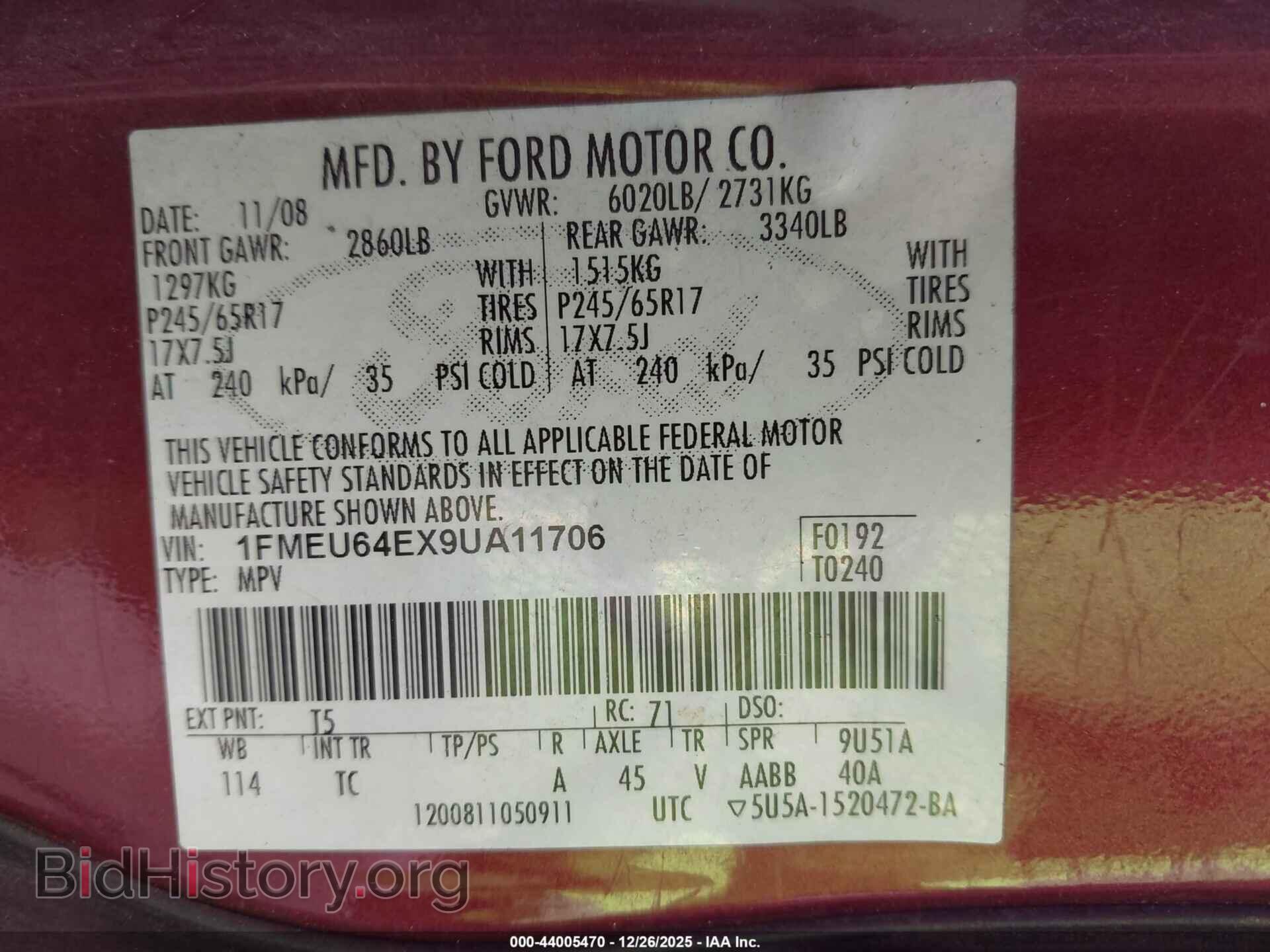 2009 FORD EXPLORER - VIN: 1FMEU64EX9UA11706 - Фото 9