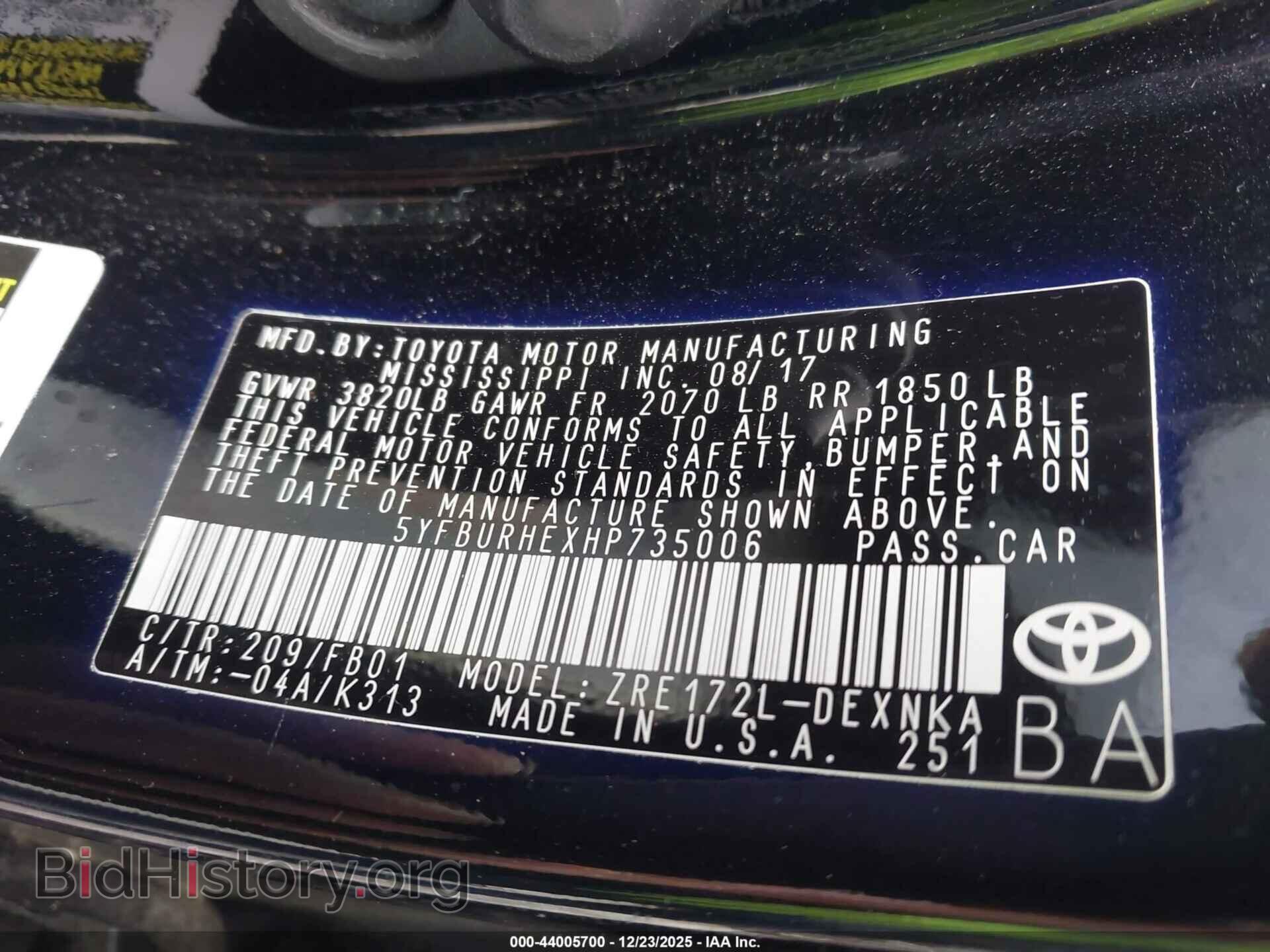 2017 TOYOTA COROLLA - VIN: 5YFBURHEXHP735006 - Фото 9
