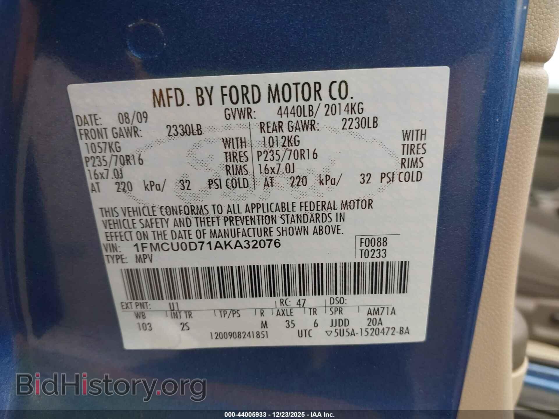 2010 FORD ESCAPE - VIN: 1FMCU0D71AKA32076 - Фото 9