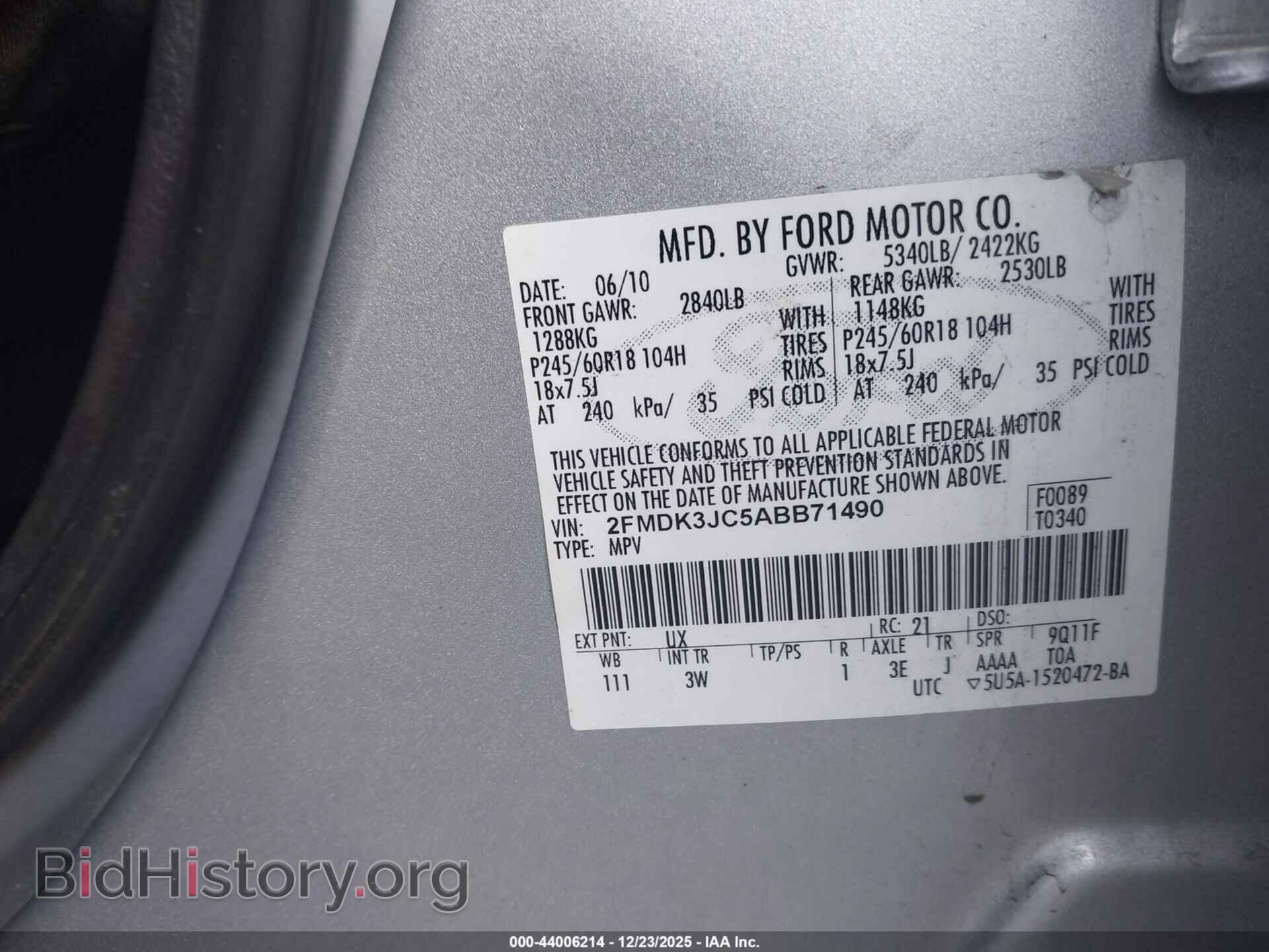 2010 FORD EDGE - VIN: 2FMDK3JC5ABB71490 - Фото 9