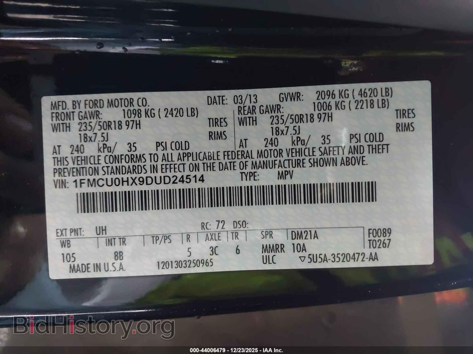2013 FORD ESCAPE - VIN: 1FMCU0HX9DUD24514 - Фото 9