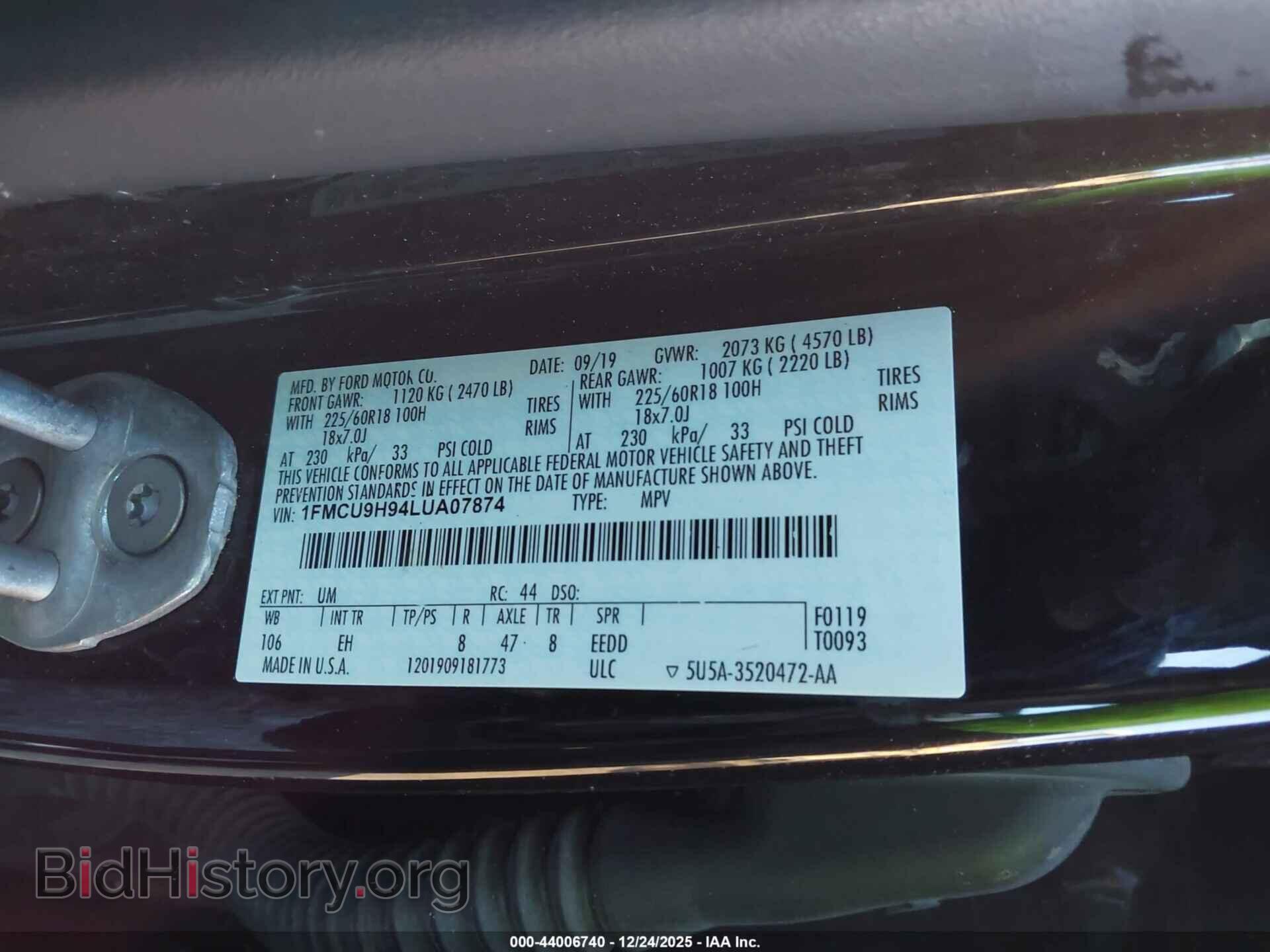 2020 FORD ESCAPE - VIN: 1FMCU9H94LUA07874 - Photo 9