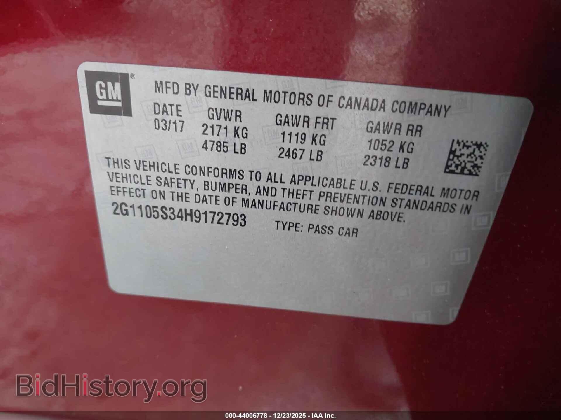 2017 CHEVROLET IMPALA - VIN: 2G1105S34H9172793 - Фото 9
