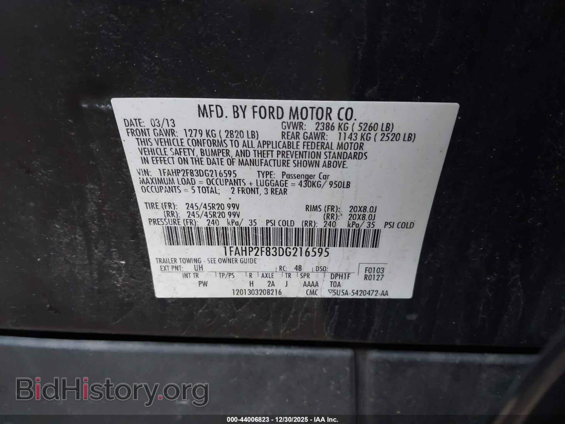 2013 FORD TAURUS - VIN: 1FAHP2F83DG216595 - Фото 9