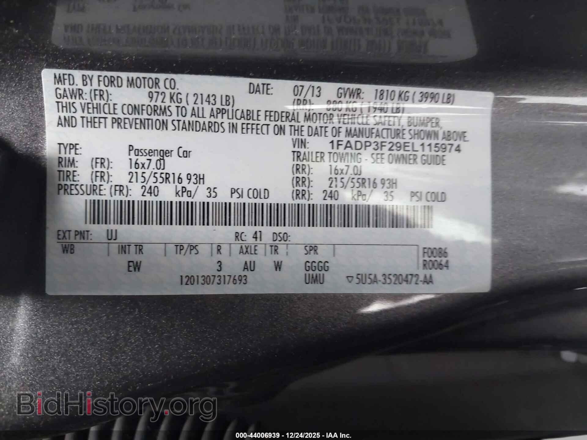 2014 FORD FOCUS - VIN: 1FADP3F29EL115974 - Фото 9