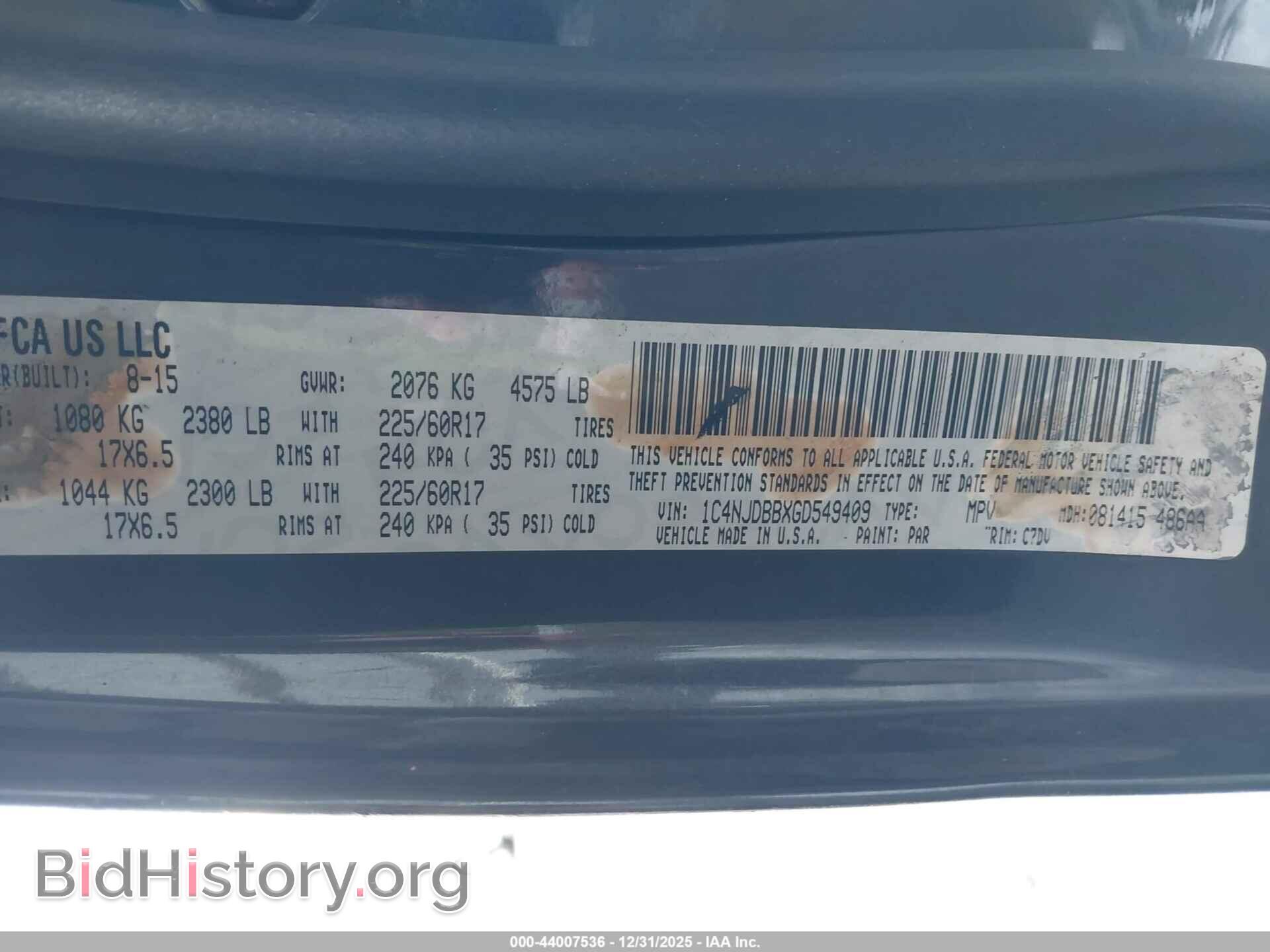 2016 JEEP COMPASS - VIN: 1C4NJDBBXGD549409 - Фото 9