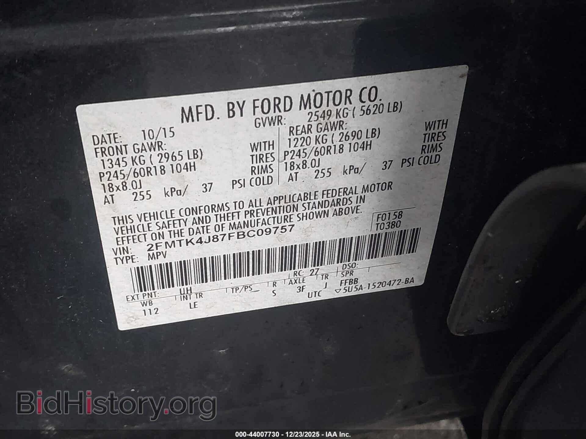 2015 FORD EDGE - VIN: 2FMTK4J87FBC09757 - Photo 9