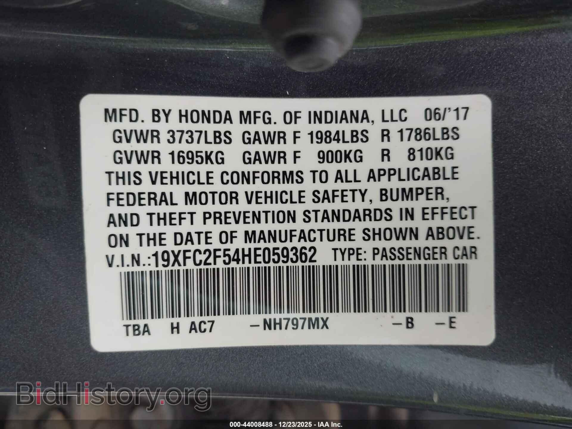 2017 HONDA CIVIC - VIN: 19XFC2F54HE059362 - Фото 9
