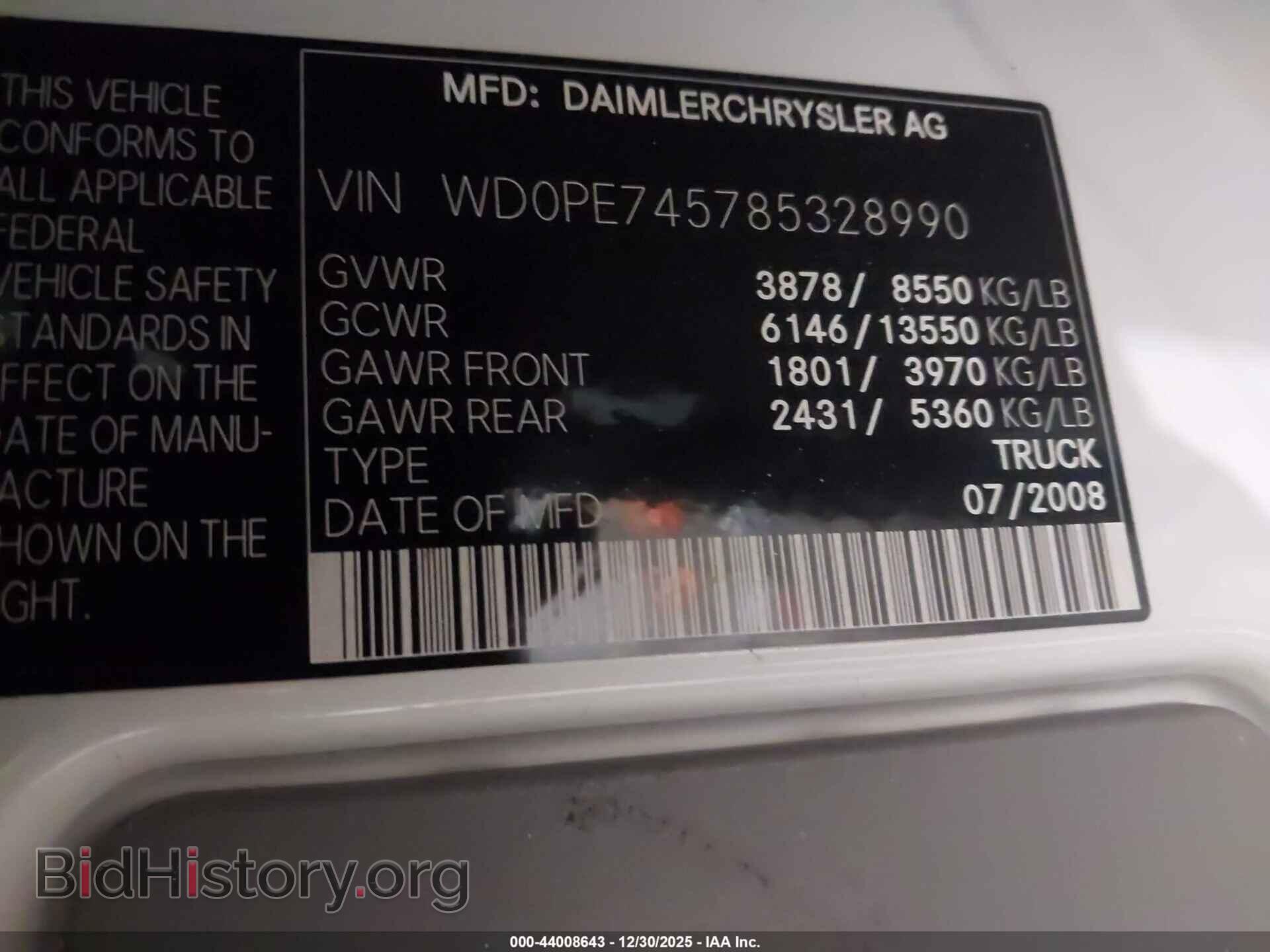 2008 DODGE SPRINTER VAN 2500 - VIN: WD0PE745785328990 - Фото 9