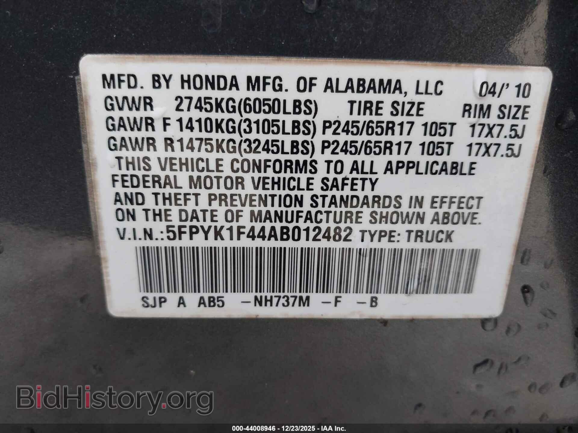 2010 HONDA RIDGELINE - VIN: 5FPYK1F44AB012482 - Фото 9