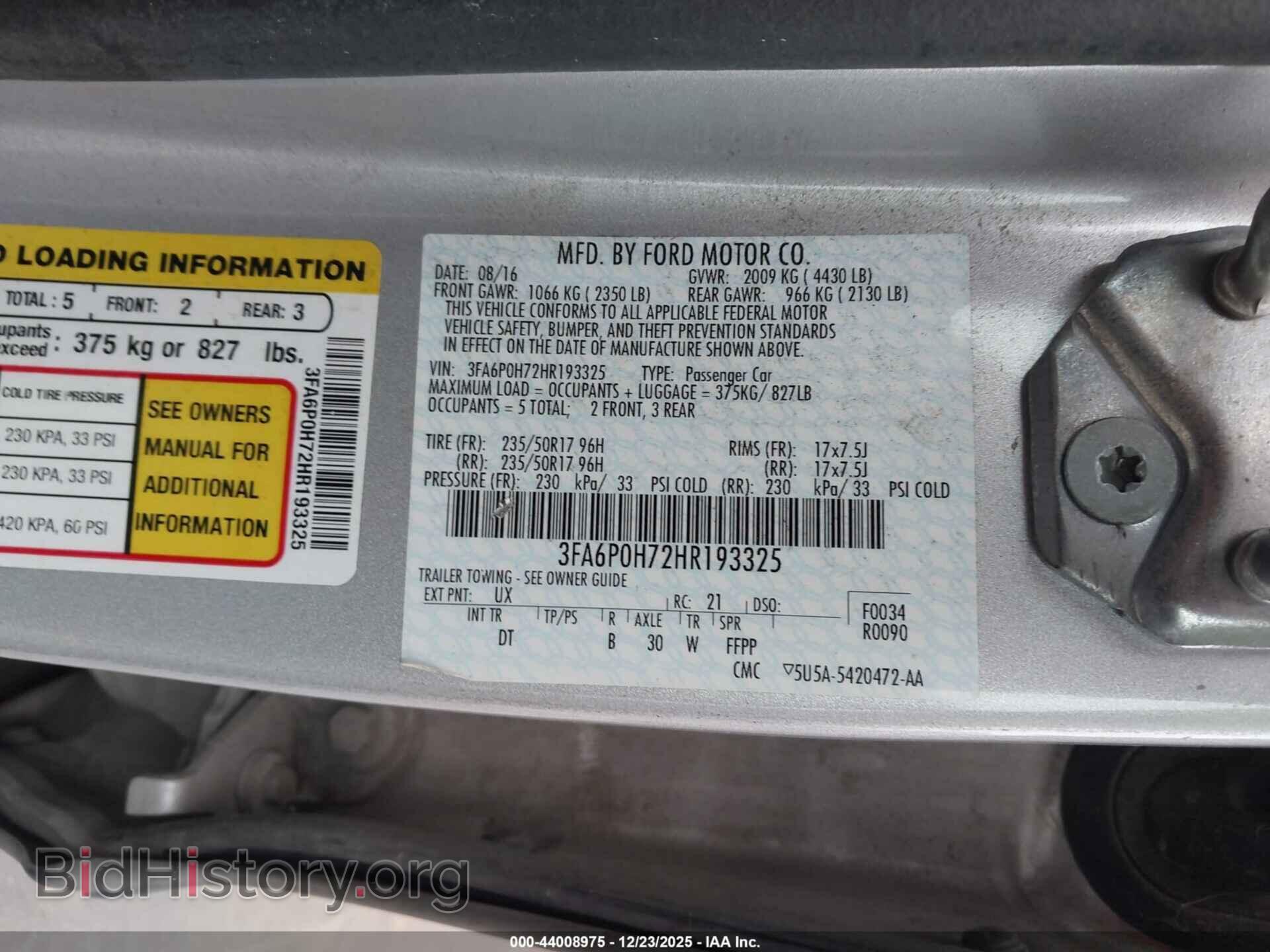 2017 FORD FUSION - VIN: 3FA6P0H72HR193325 - Фото 9