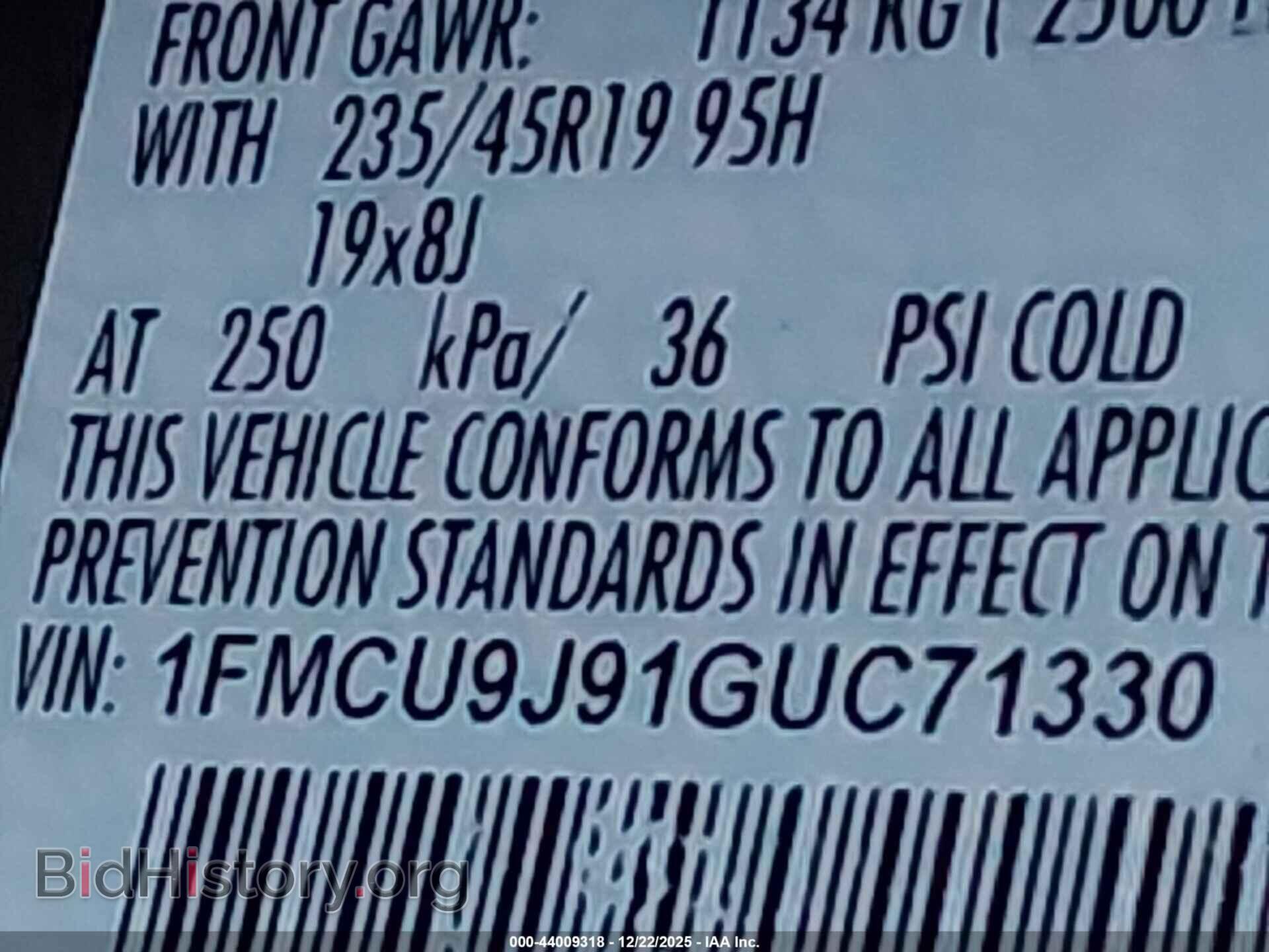 2016 FORD ESCAPE - VIN: 1FMCU9J91GUC71330 - Фото 9