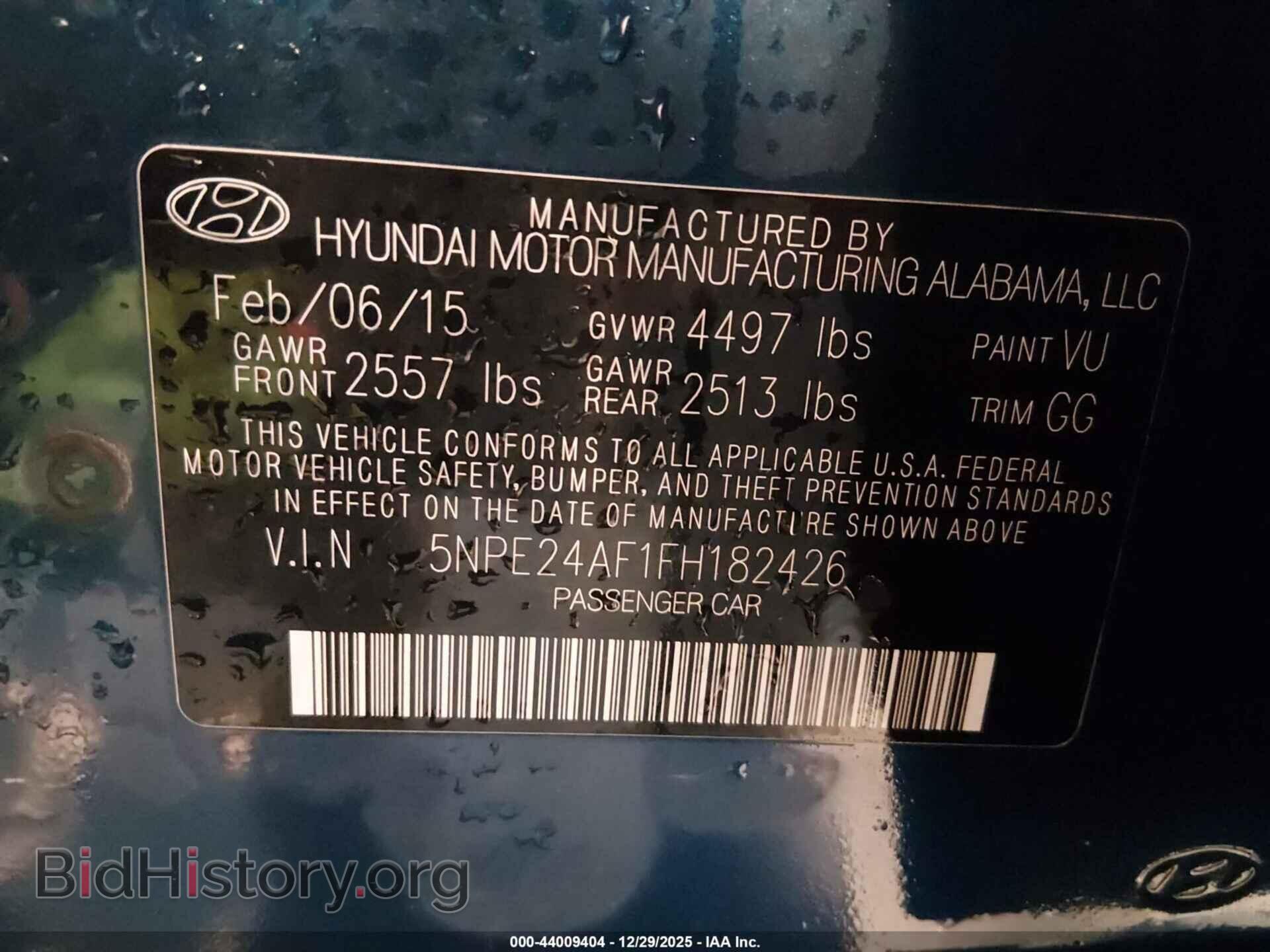 2015 HYUNDAI SONATA - VIN: 5NPE24AF1FH182426 - Фото 9