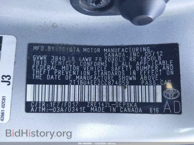 2012 Toyota COROLLA (VIN 2T1BU4EE2CC874059) — photo 9 of 11