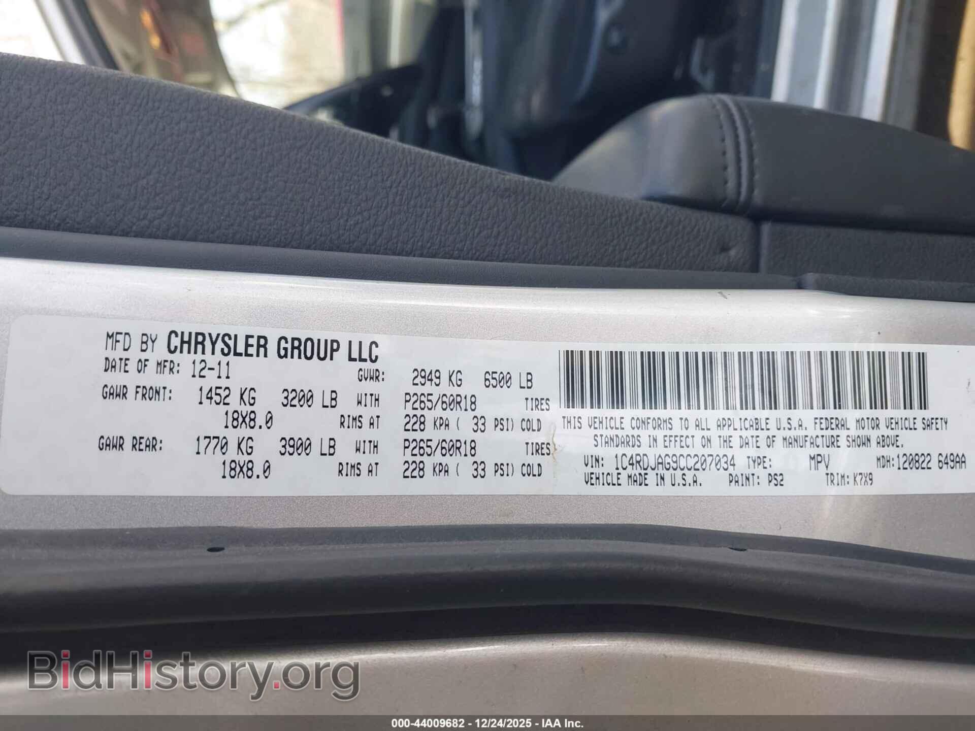 2012 DODGE DURANGO - VIN: 1C4RDJAG9CC207034 - Photo 9