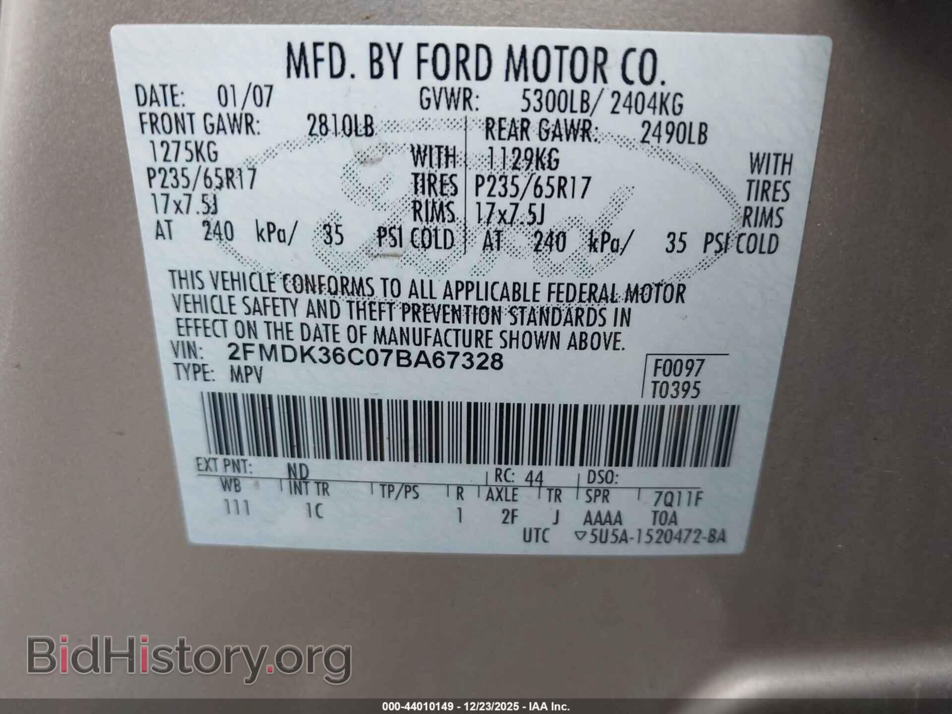 2007 FORD EDGE - VIN: 2FMDK36C07BA67328 - Photo 9