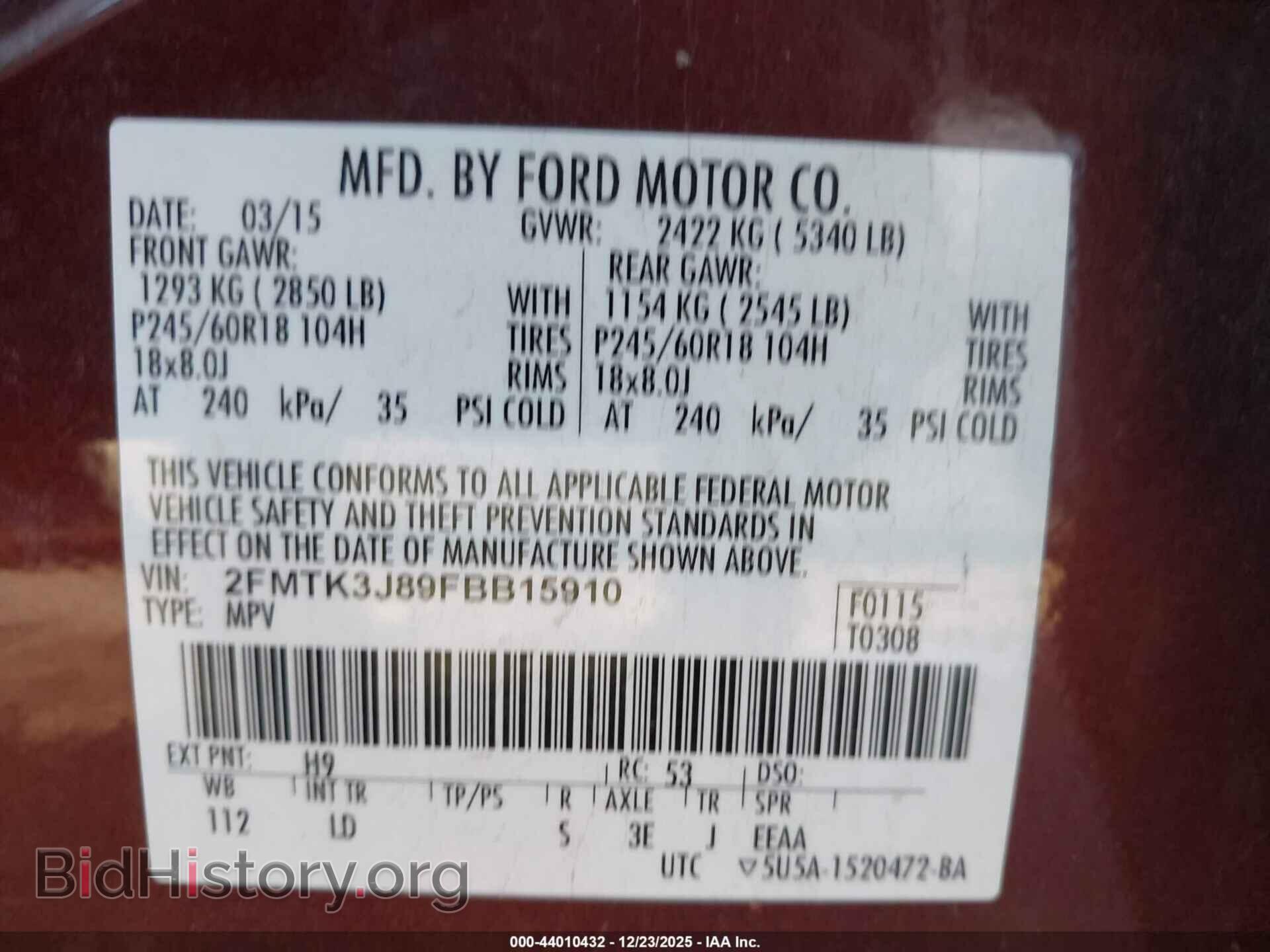 2015 FORD EDGE - VIN: 2FMTK3J89FBB15910 - Photo 9