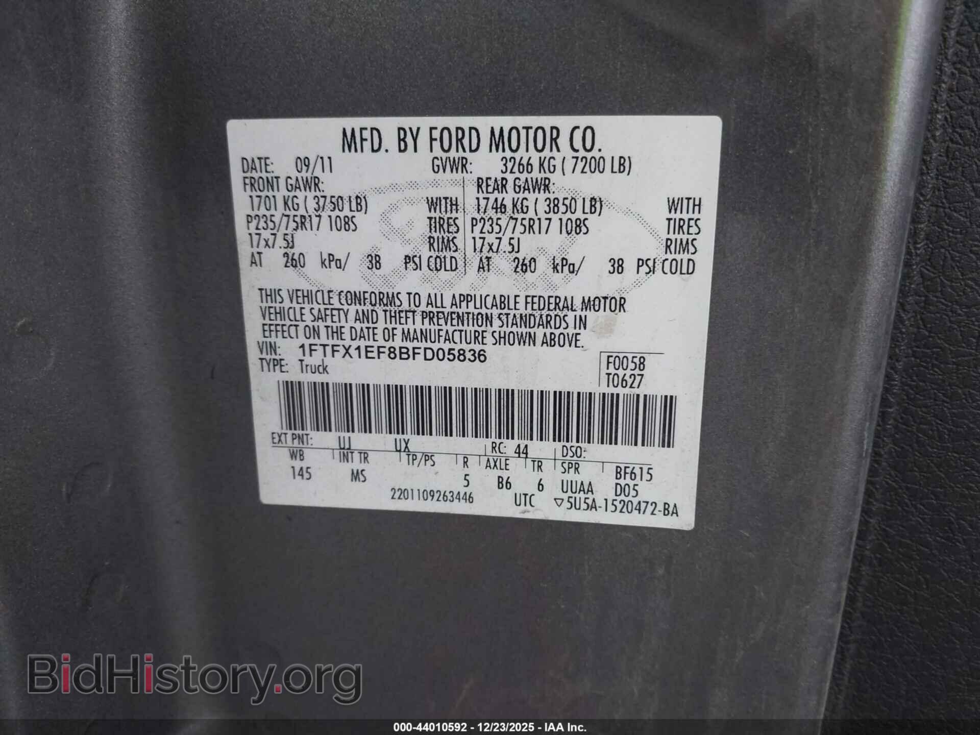 2011 FORD F150 - VIN: 1FTFX1EF8BFD05836 - Фото 9