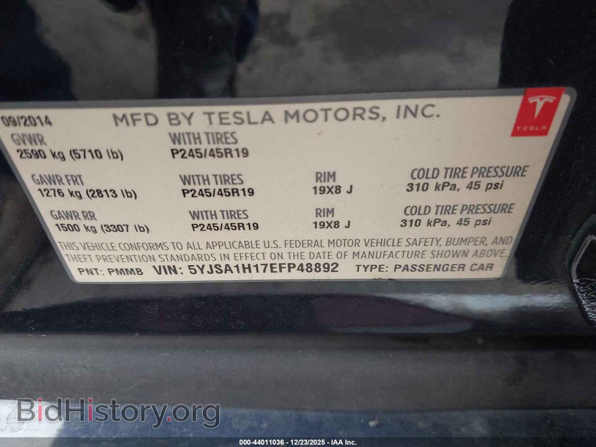 2014 TESLA MODEL S - VIN: 5YJSA1H17EFP48892 - Photo 9