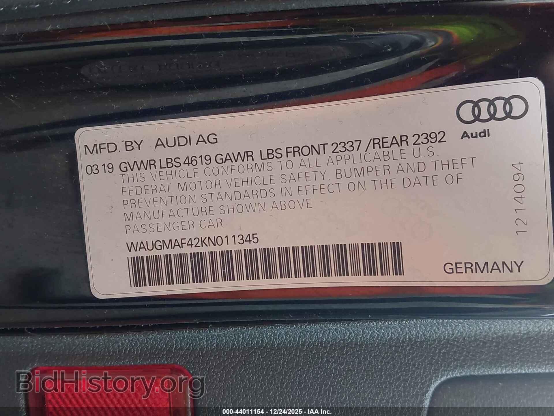 2019 AUDI A4 - VIN: WAUGMAF42KN011345 - Фото 9