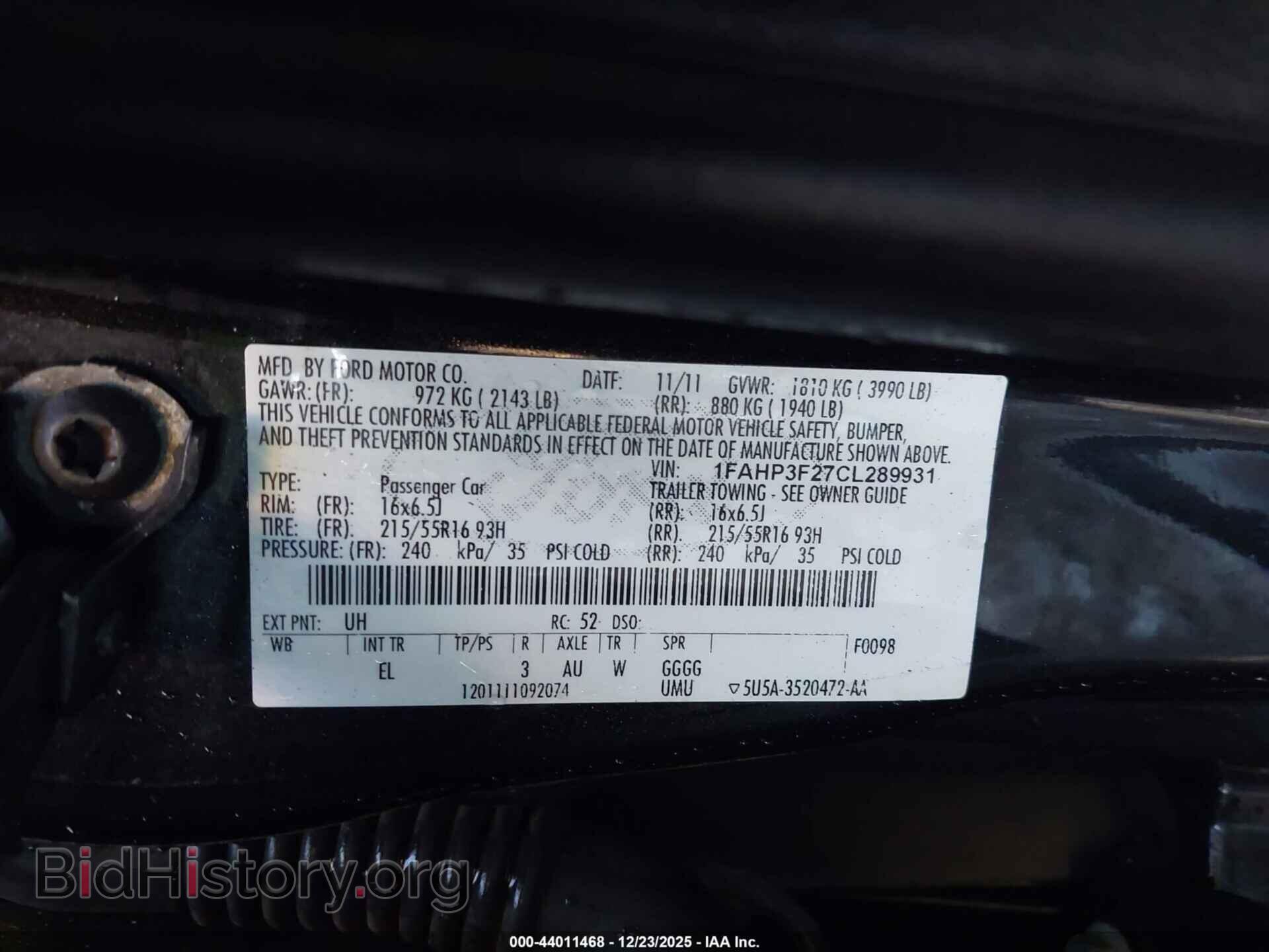 2012 FORD FOCUS - VIN: 1FAHP3F27CL289931 - Фото 9