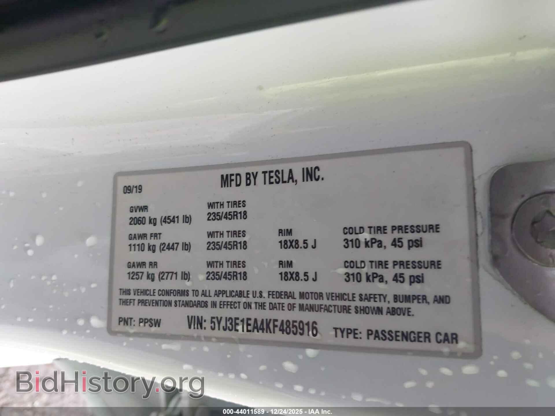 2019 TESLA MODEL 3 - VIN: 5YJ3E1EA4KF485916 - Фото 9