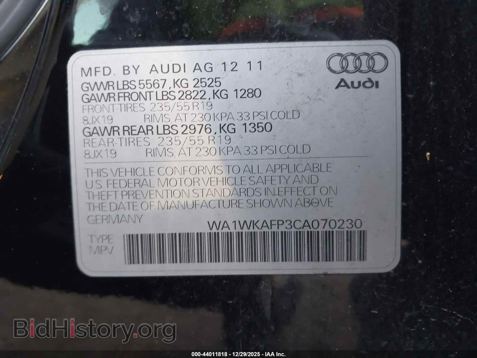 2012 AUDI Q5 - VIN: WA1WKAFP3CA070230 - Фото 9