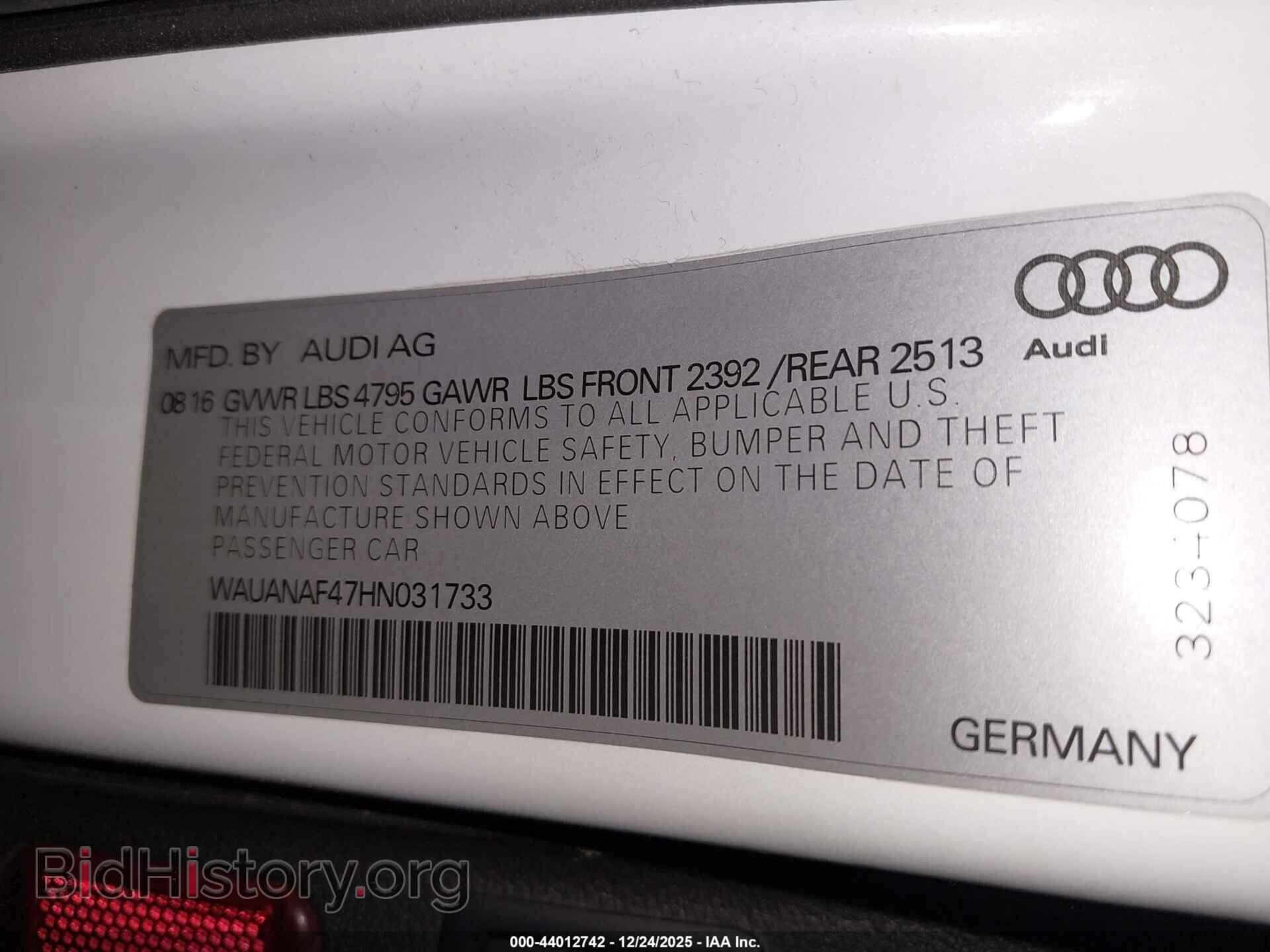 2017 AUDI A4 - VIN: WAUANAF47HN031733 - Фото 9