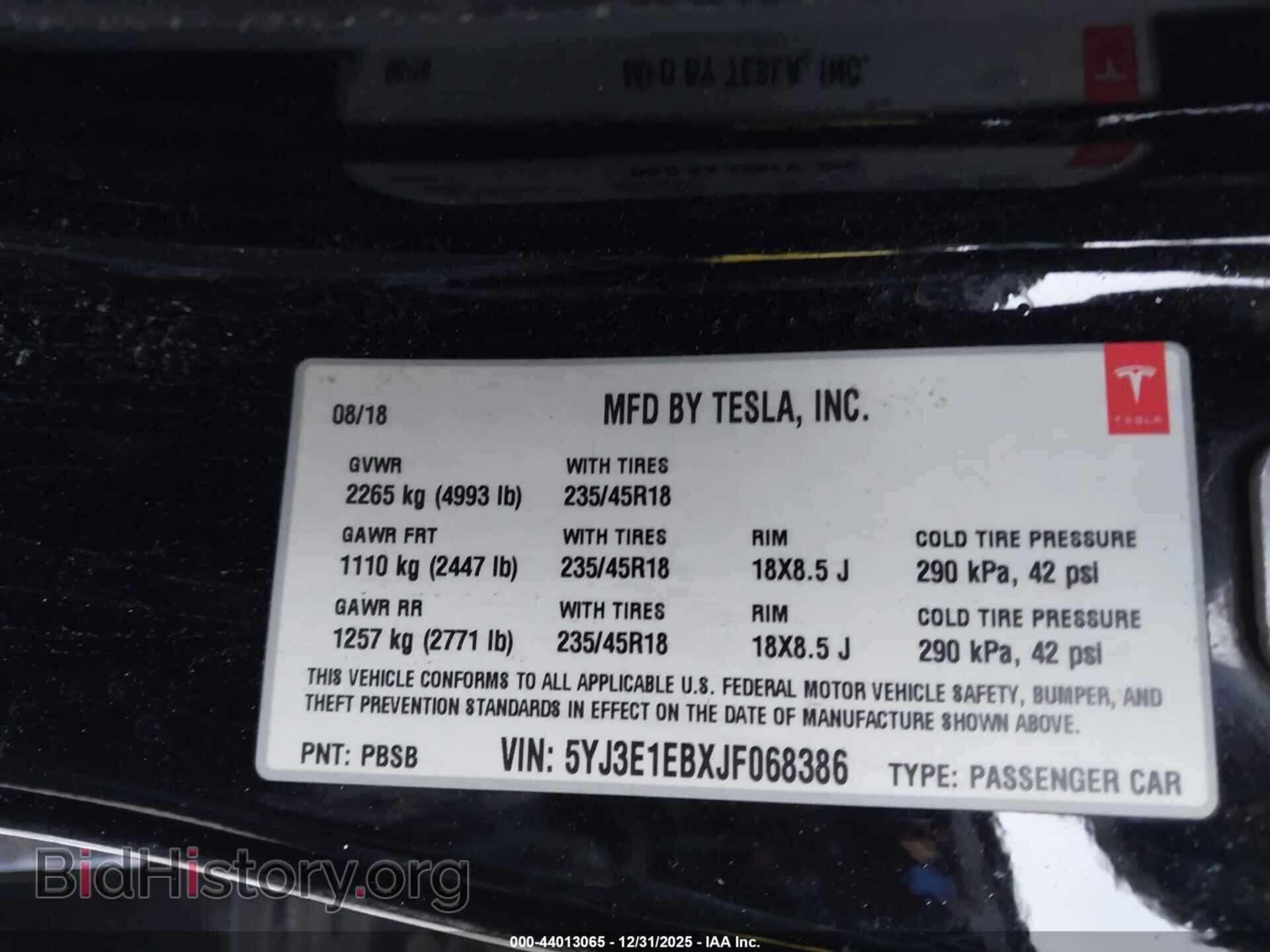 2018 TESLA MODEL 3 - VIN: 5YJ3E1EBXJF068386 - Фото 9