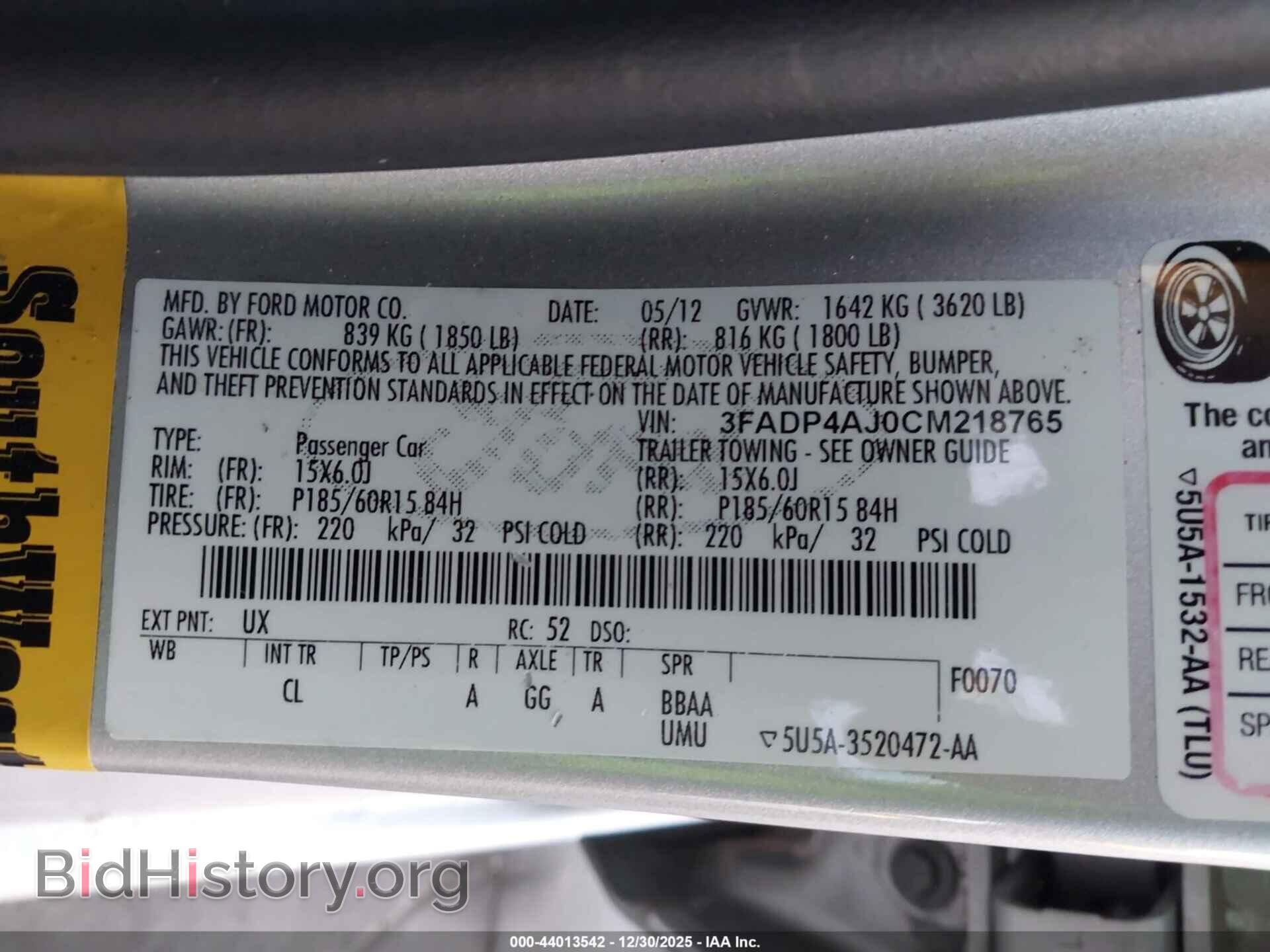2012 FORD FIESTA - VIN: 3FADP4AJ0CM218765 - Фото 9