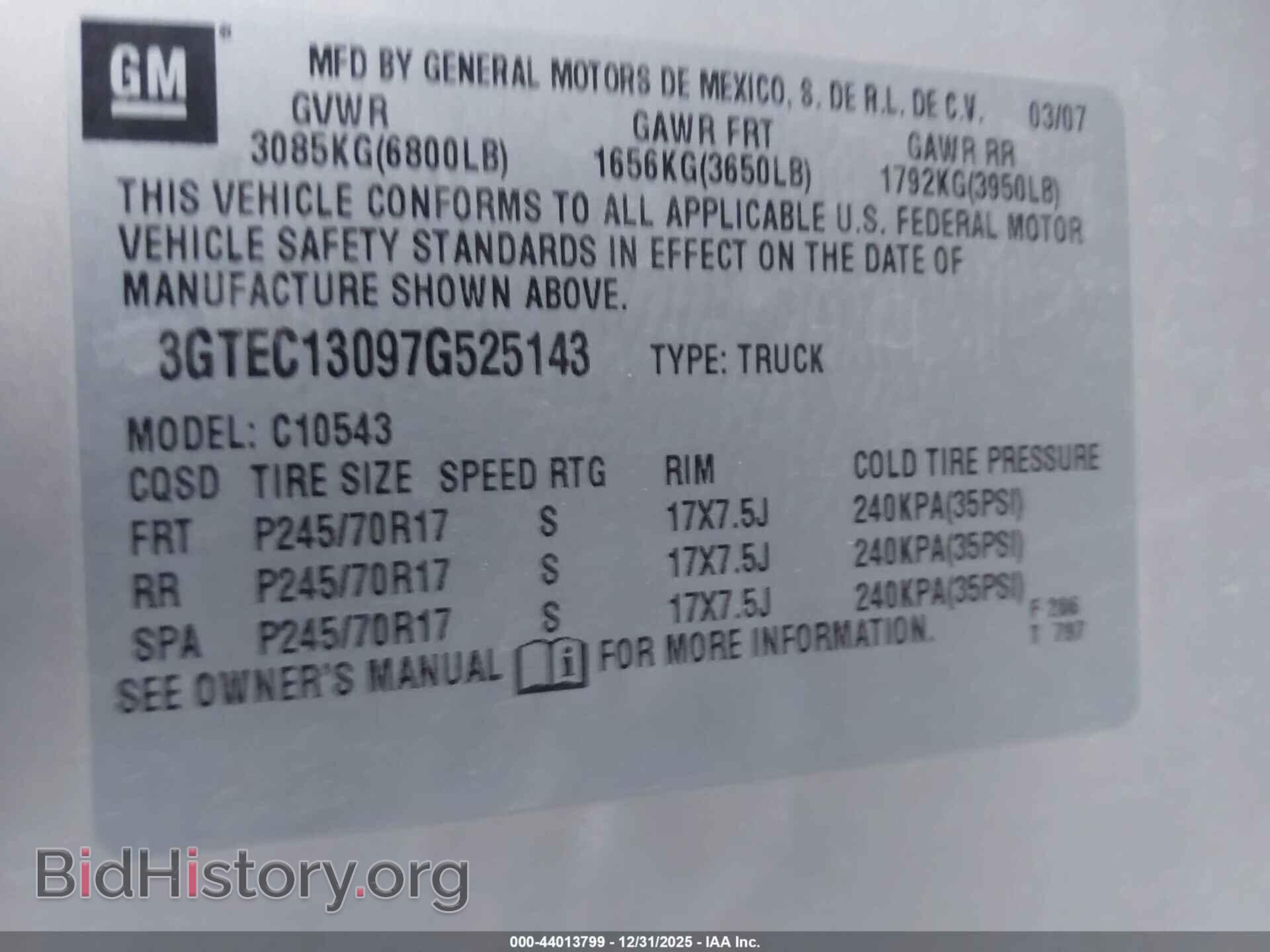 2007 GMC SIERRA 1500 - VIN: 3GTEC13097G525143 - Фото 9