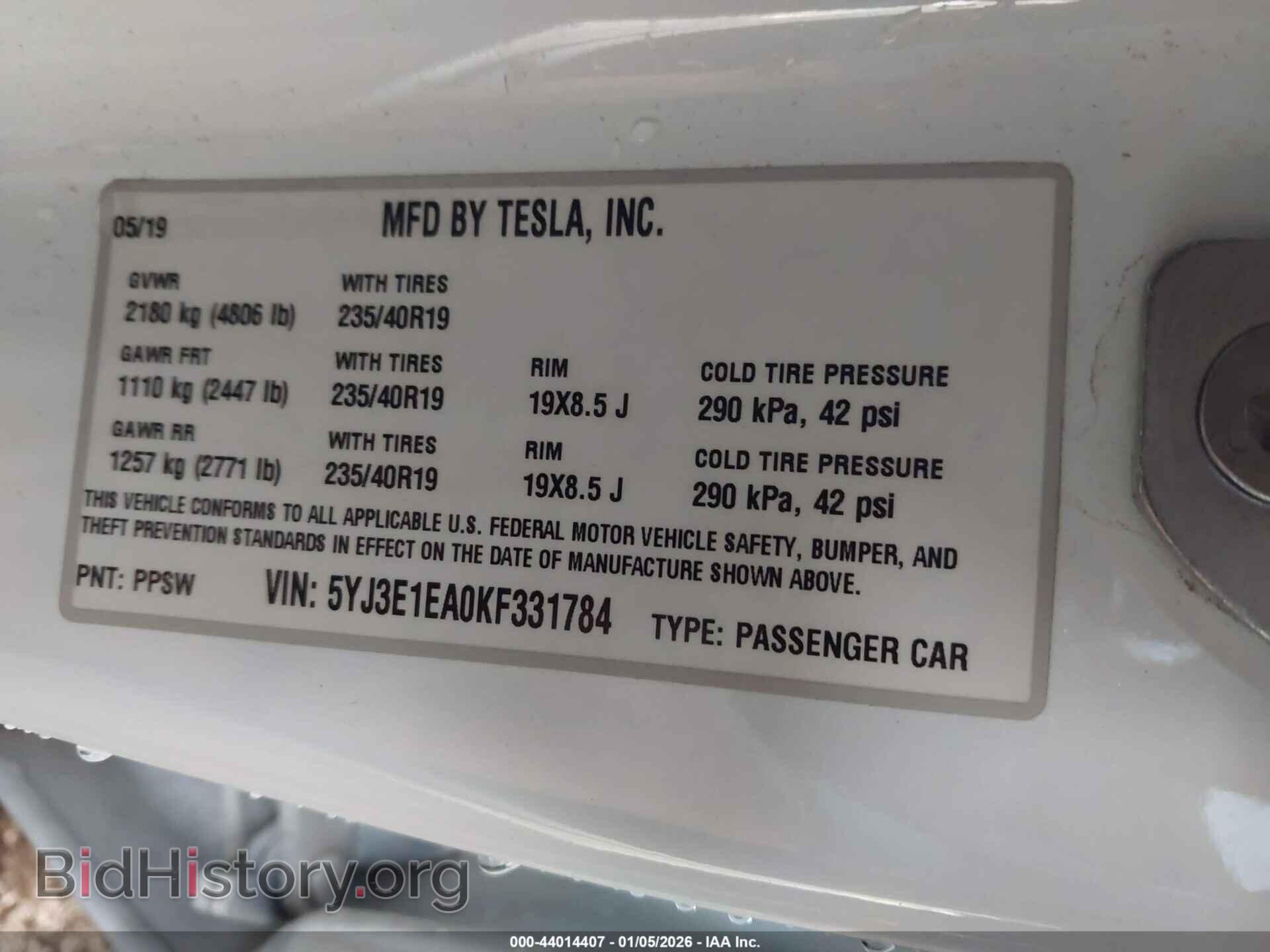2019 TESLA MODEL 3 - VIN: 5YJ3E1EA0KF331784 - Photo 9