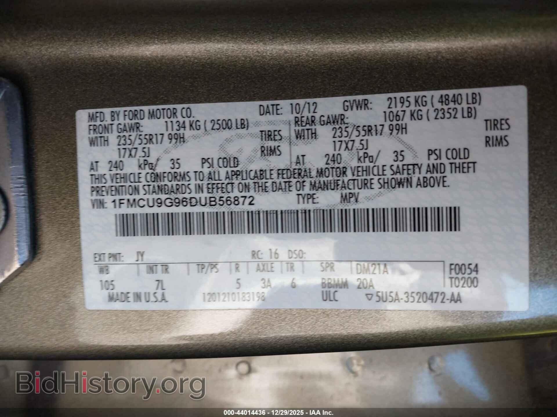 2013 FORD ESCAPE - VIN: 1FMCU9G96DUB56872 - Фото 9