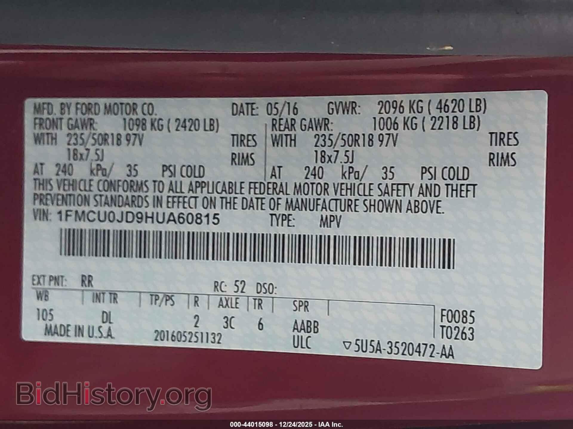 2017 FORD ESCAPE - VIN: 1FMCU0JD9HUA60815 - Фото 9