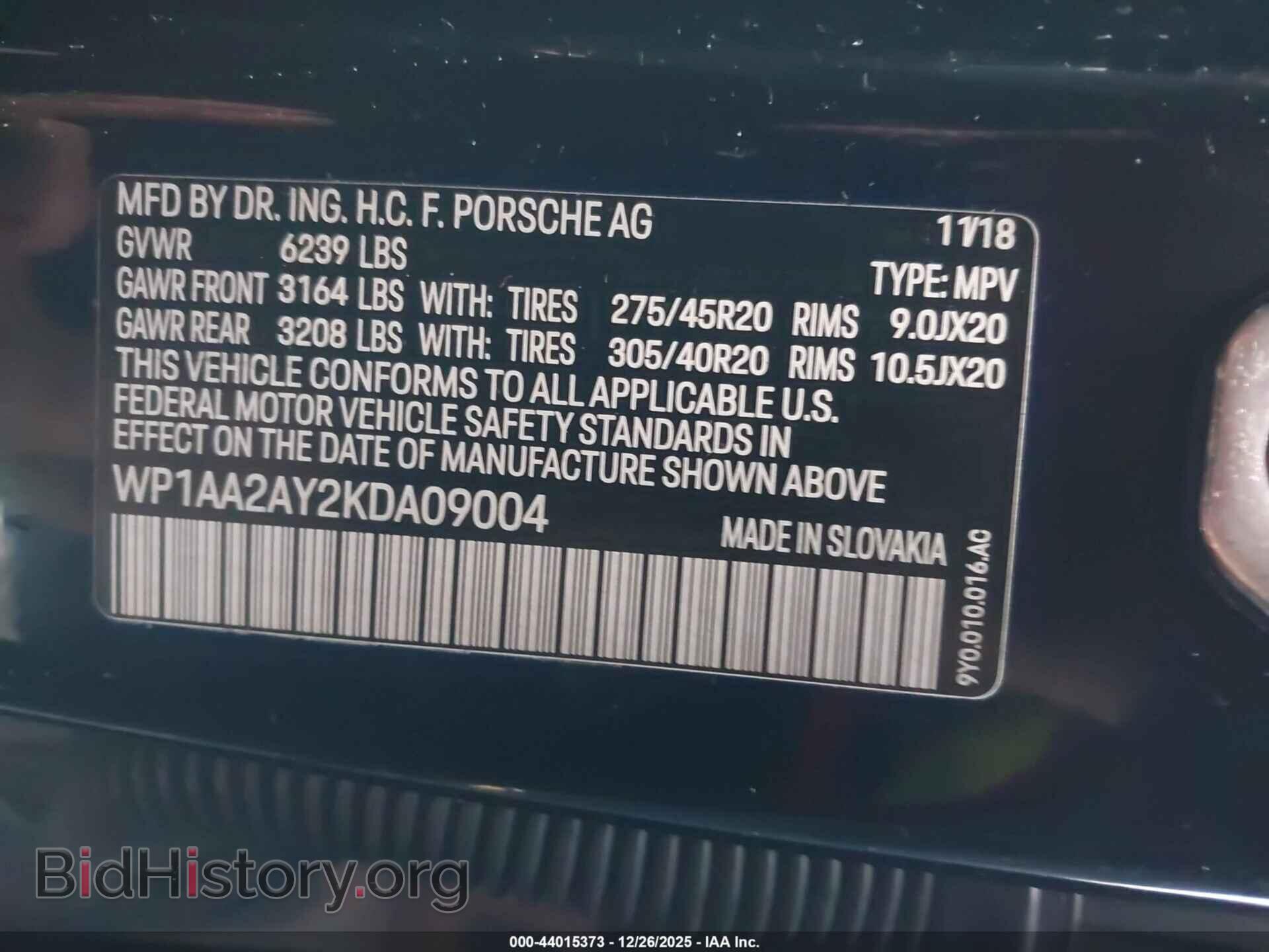 2019 PORSCHE CAYENNE - VIN: WP1AA2AY2KDA09004 - Фото 9