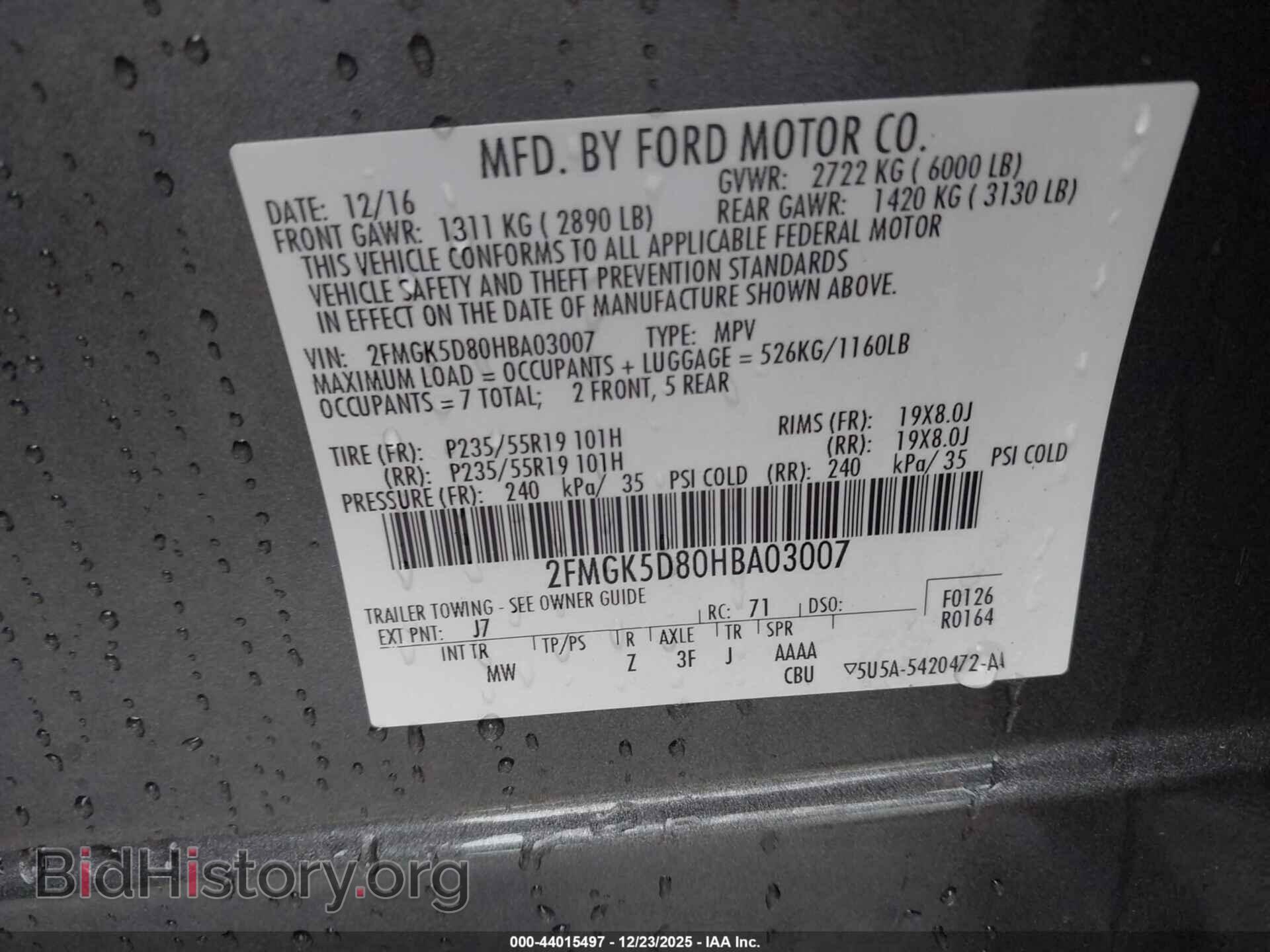 2017 FORD FLEX - VIN: 2FMGK5D80HBA03007 - Photo 9