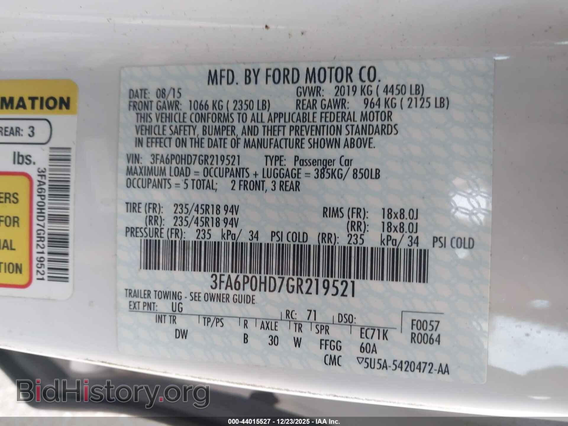 2016 FORD FUSION - VIN: 3FA6P0HD7GR219521 - Фото 9