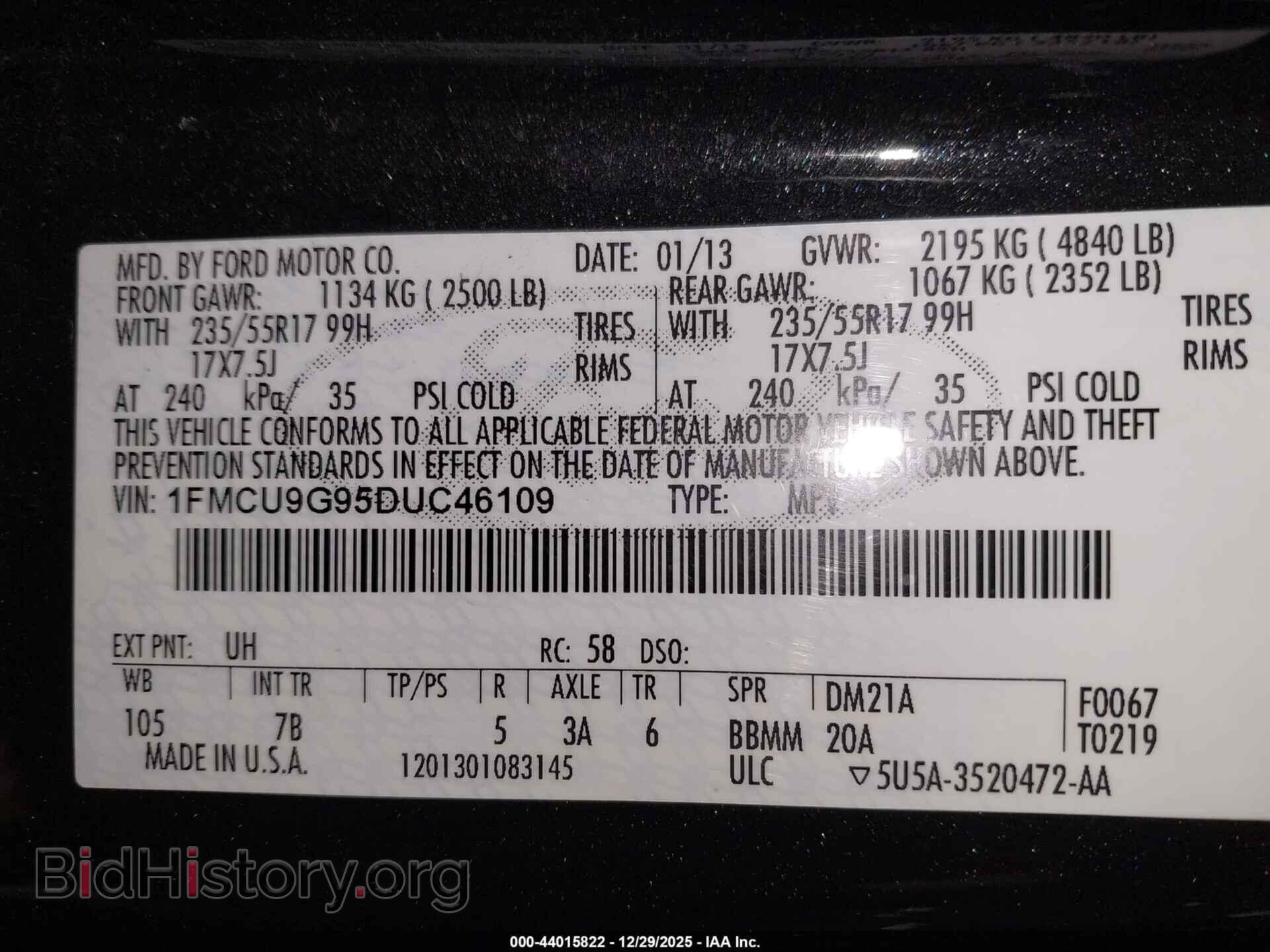 2013 FORD ESCAPE - VIN: 1FMCU9G95DUC46109 - Фото 9
