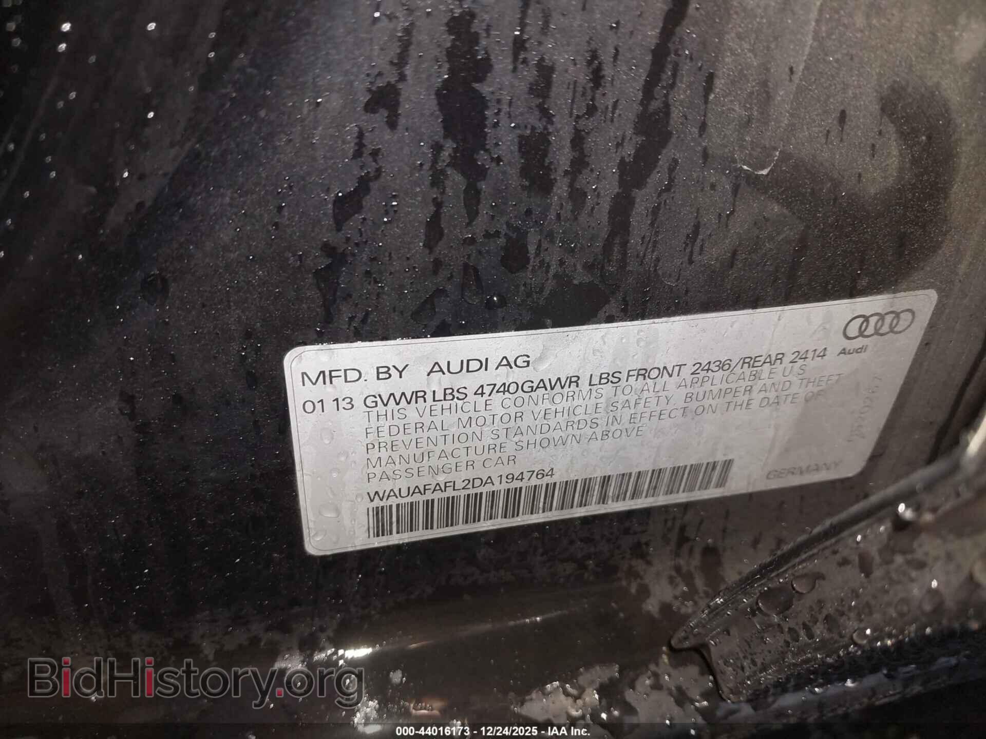 2013 AUDI A4 - VIN: WAUAFAFL2DA194764 - Фото 9