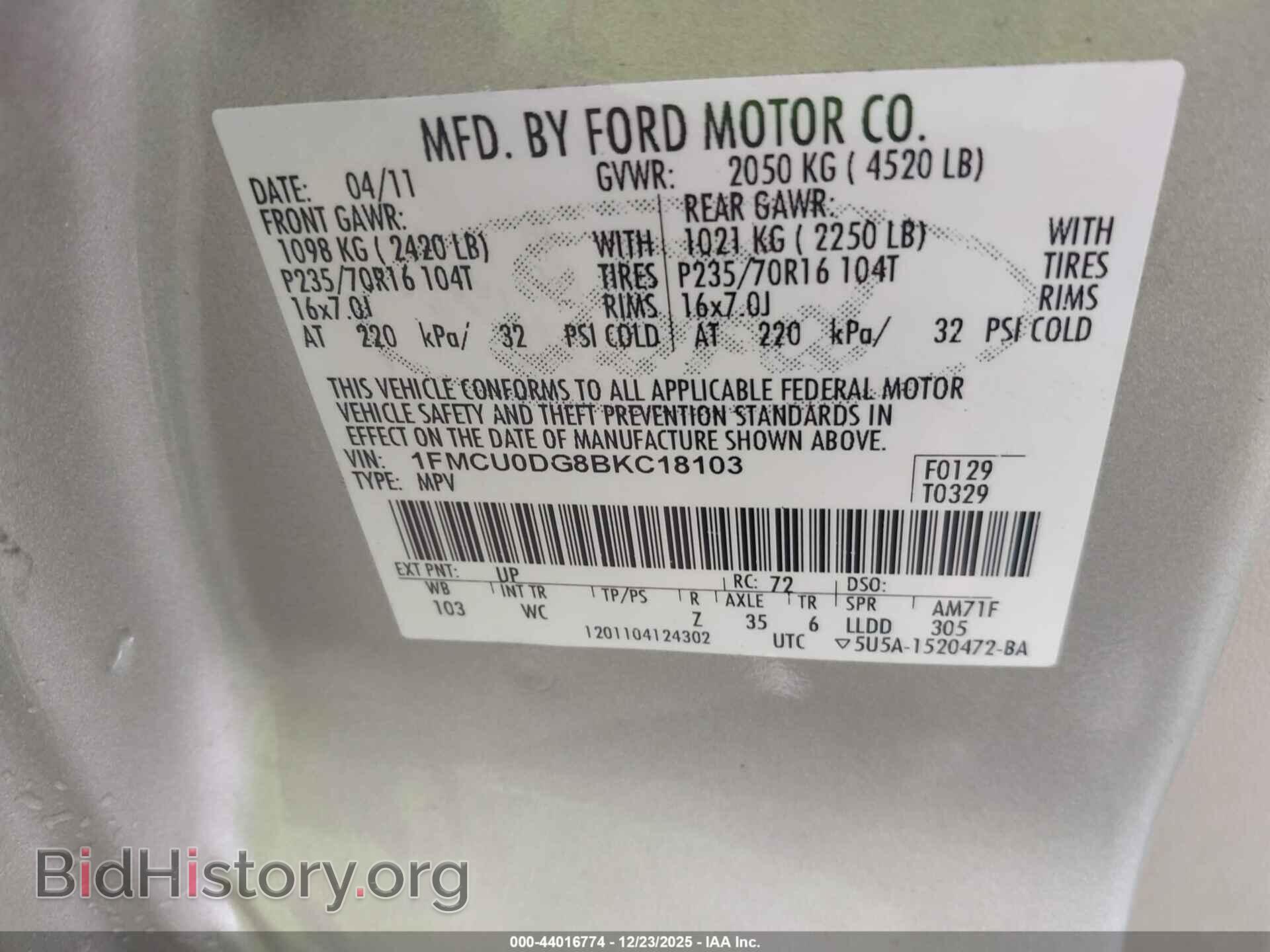 2011 FORD ESCAPE - VIN: 1FMCU0DG8BKC18103 - Фото 9