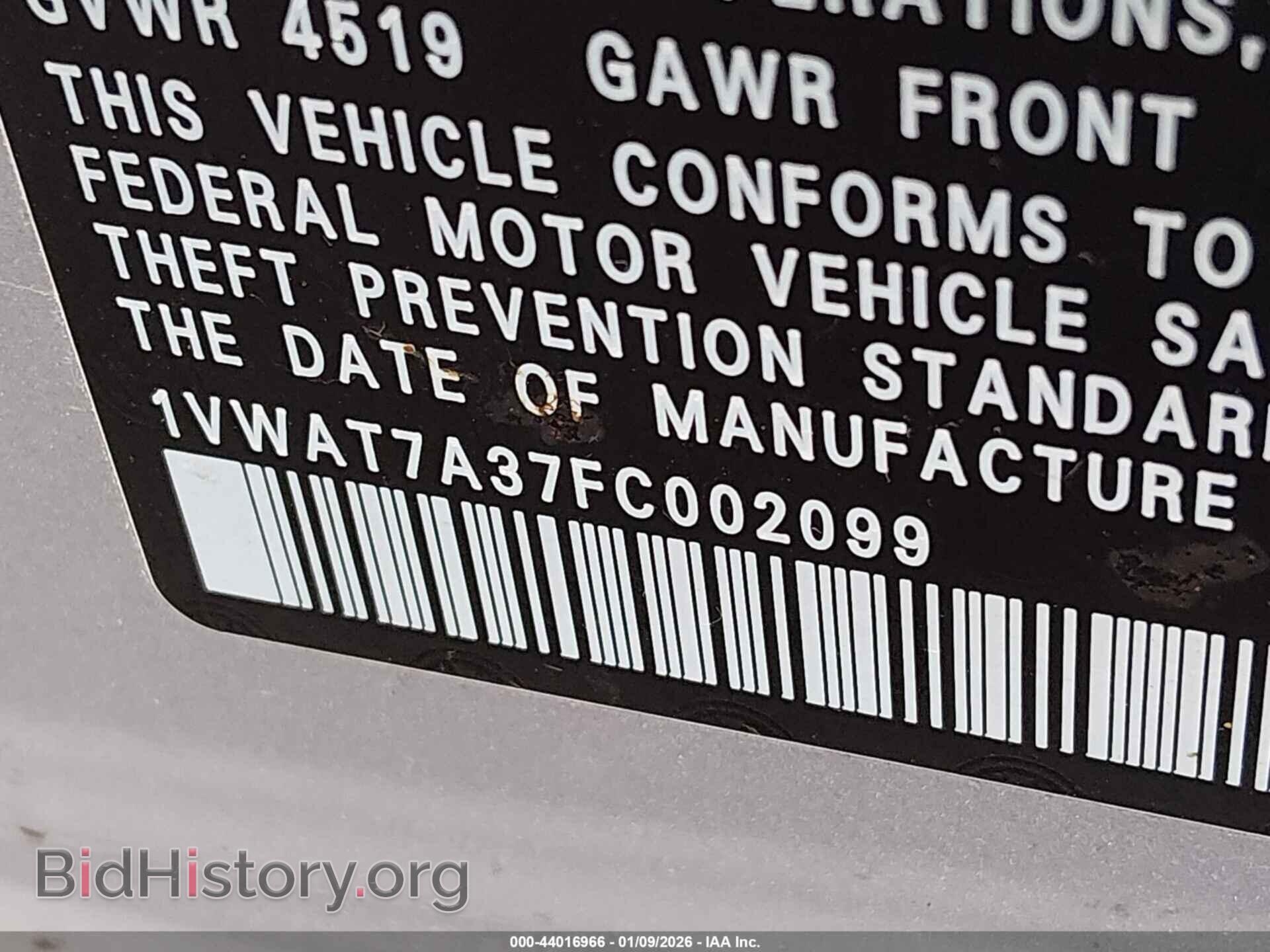 2015 VOLKSWAGEN PASSAT - VIN: 1VWAT7A37FC002099 - Фото 9