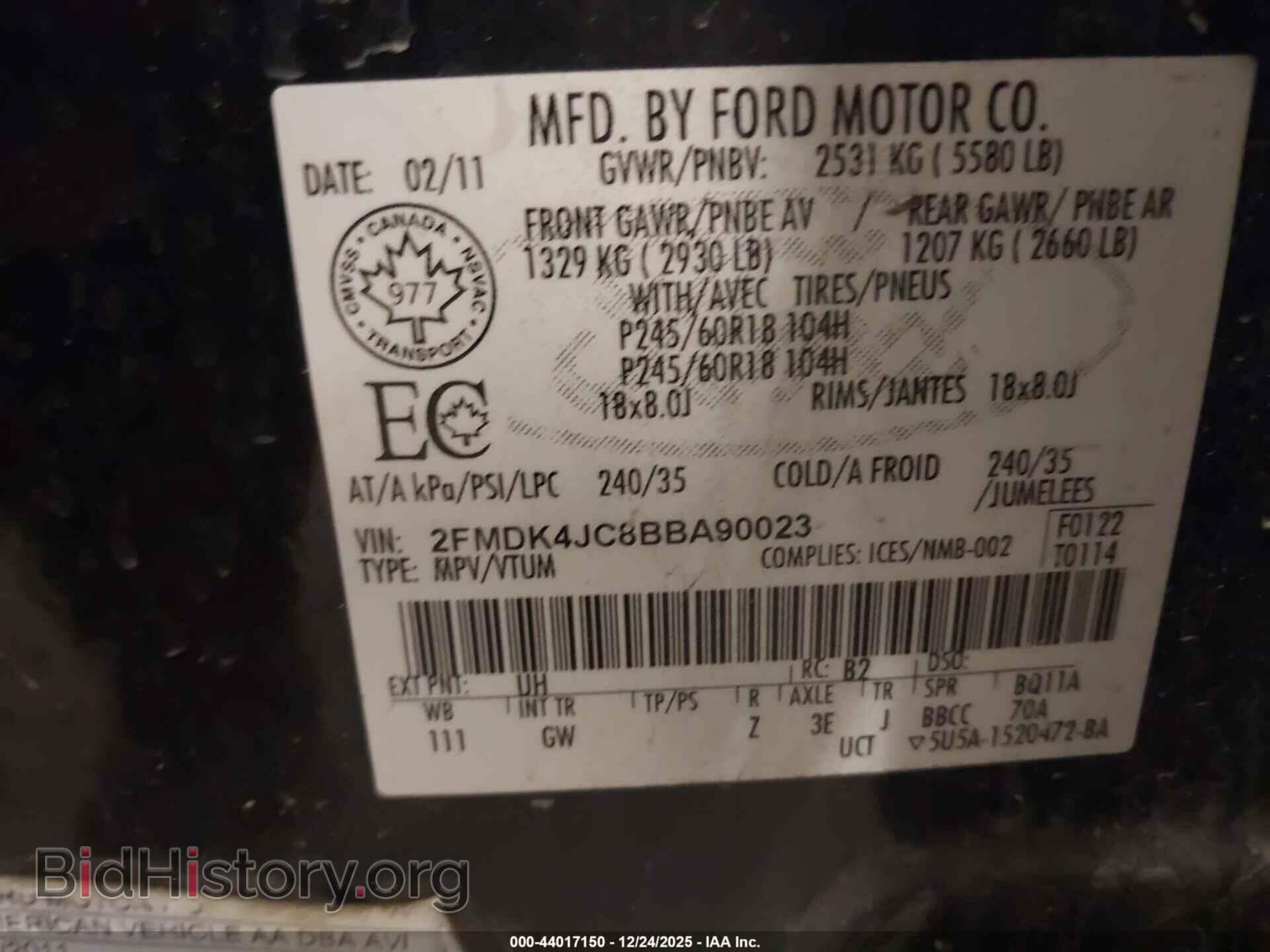 2011 FORD EDGE - VIN: 2FMDK4JC8BBA90023 - Фото 9