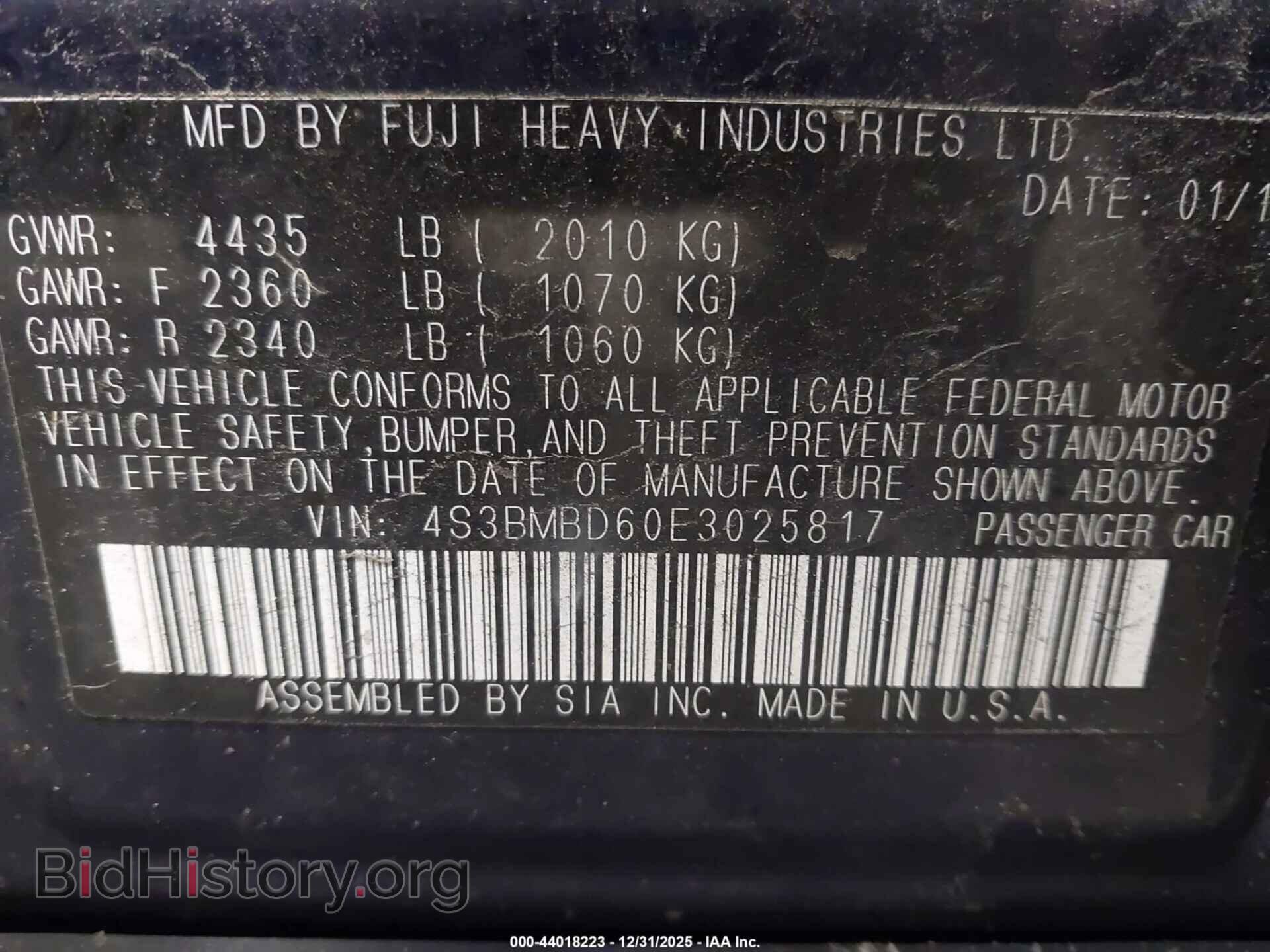 2014 SUBARU LEGACY - VIN: 4S3BMBD60E3025817 - Фото 9