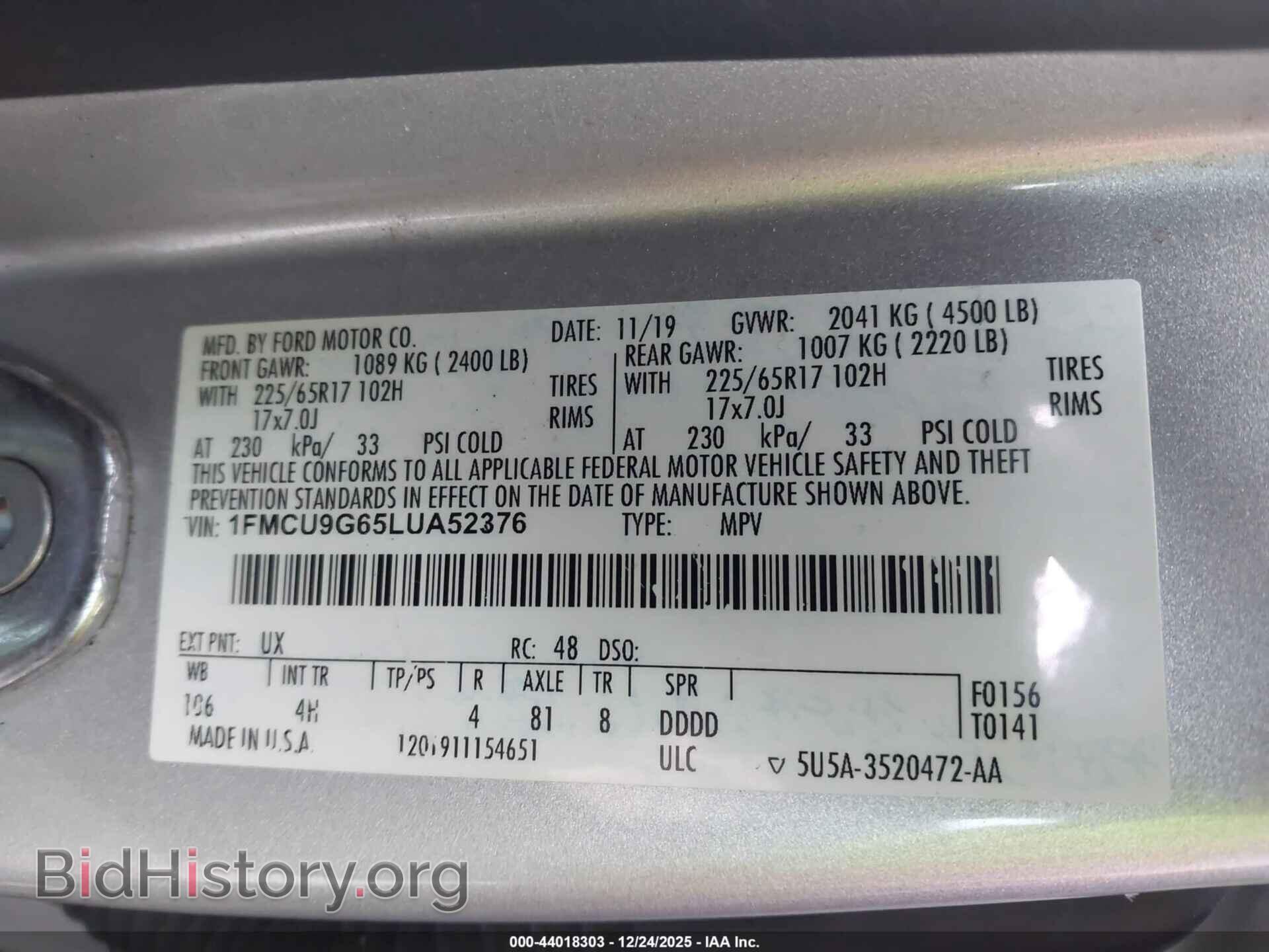2020 FORD ESCAPE - VIN: 1FMCU9G65LUA52376 - Фото 9