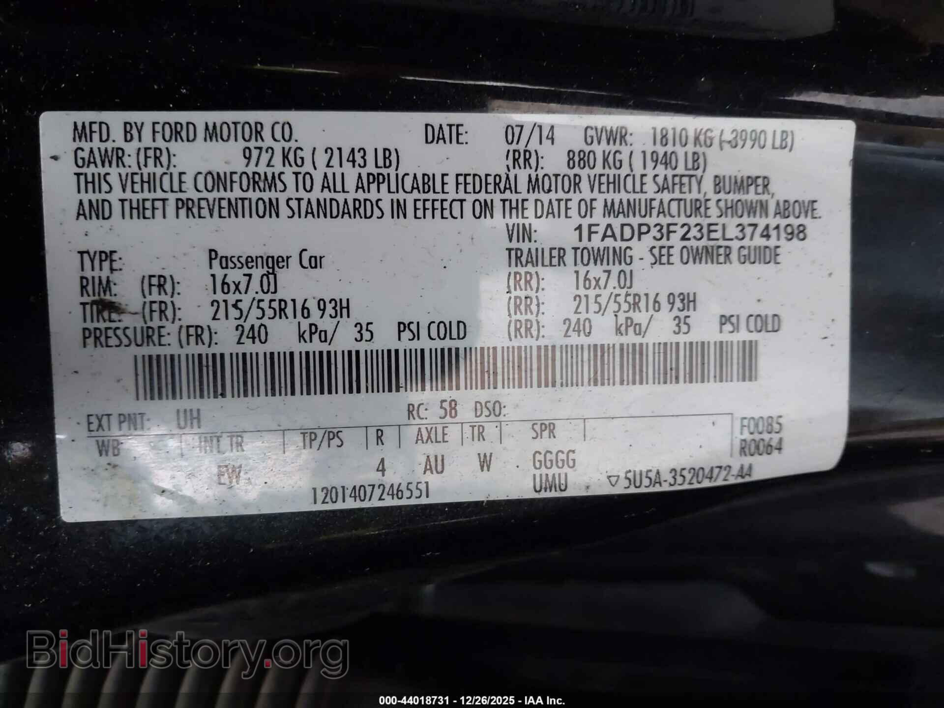 2014 FORD FOCUS - VIN: 1FADP3F23EL374198 - Фото 9