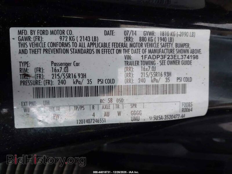 2014 Ford FOCUS (VIN 1FADP3F23EL374198) — фото 9 из 11