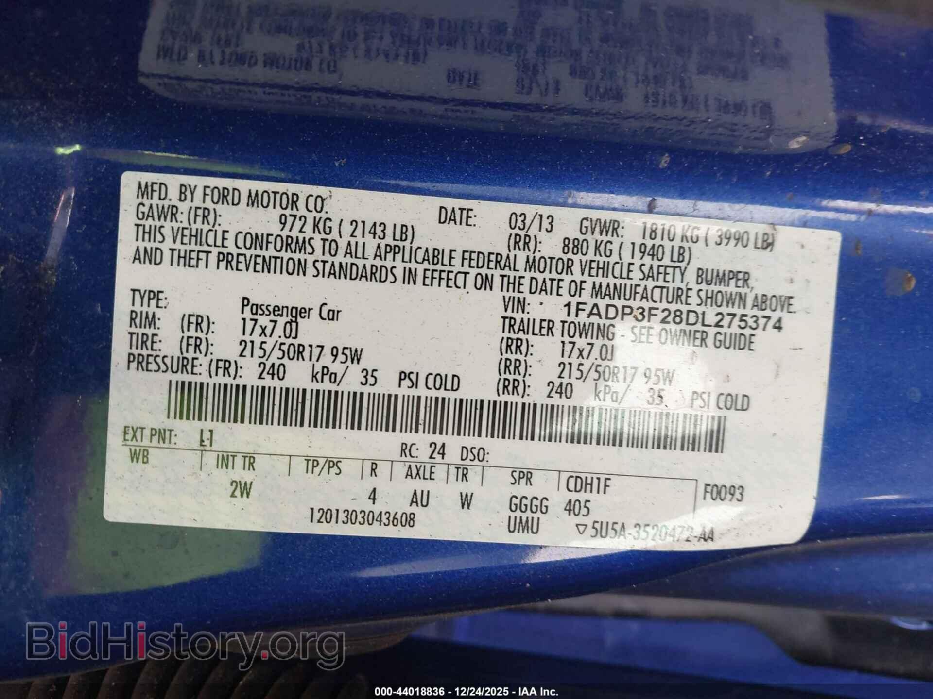 2013 FORD FOCUS - VIN: 1FADP3F28DL275374 - Фото 9